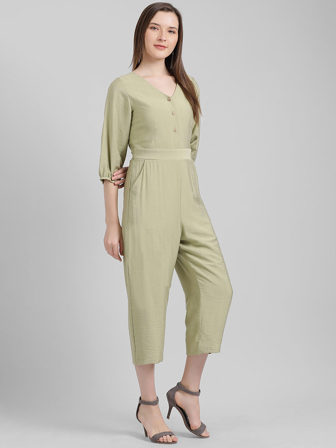 Green Solid Regular Jumpsuit