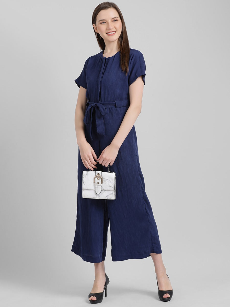 Blue Solid Regular Jumpsuit