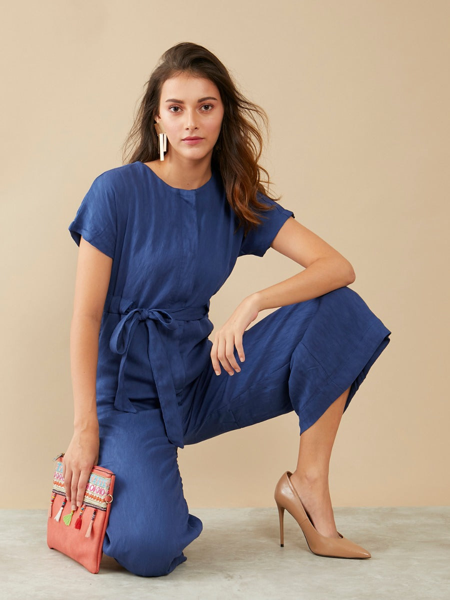 Blue Solid Regular Jumpsuit