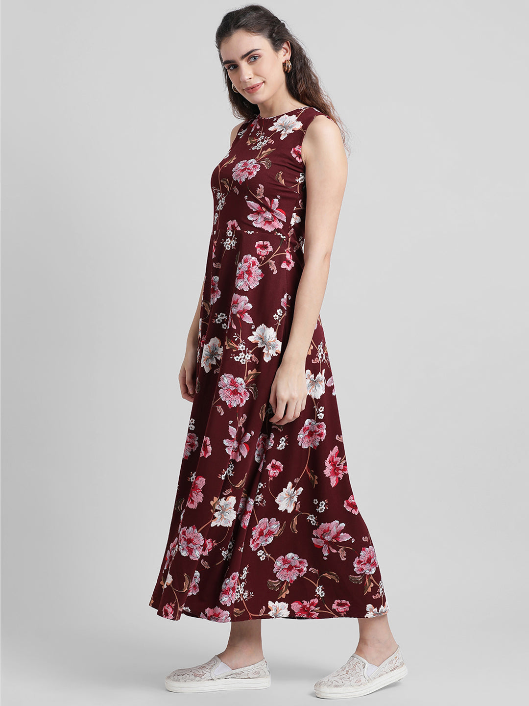 Maroon Printed Maxi Dress