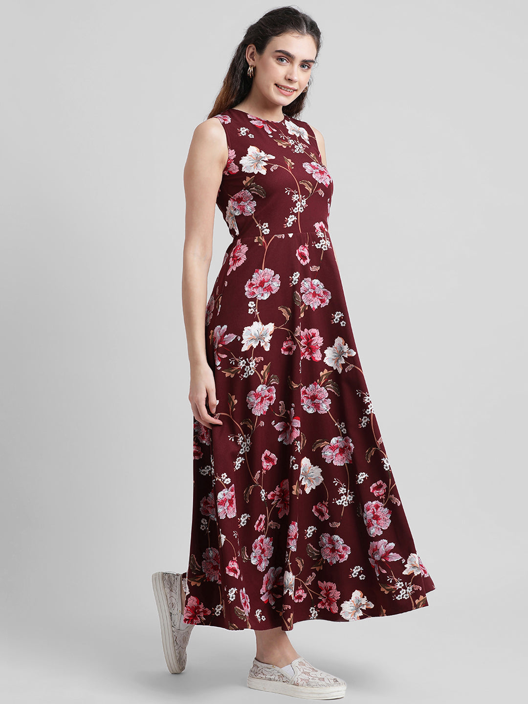 Maroon Printed Maxi Dress