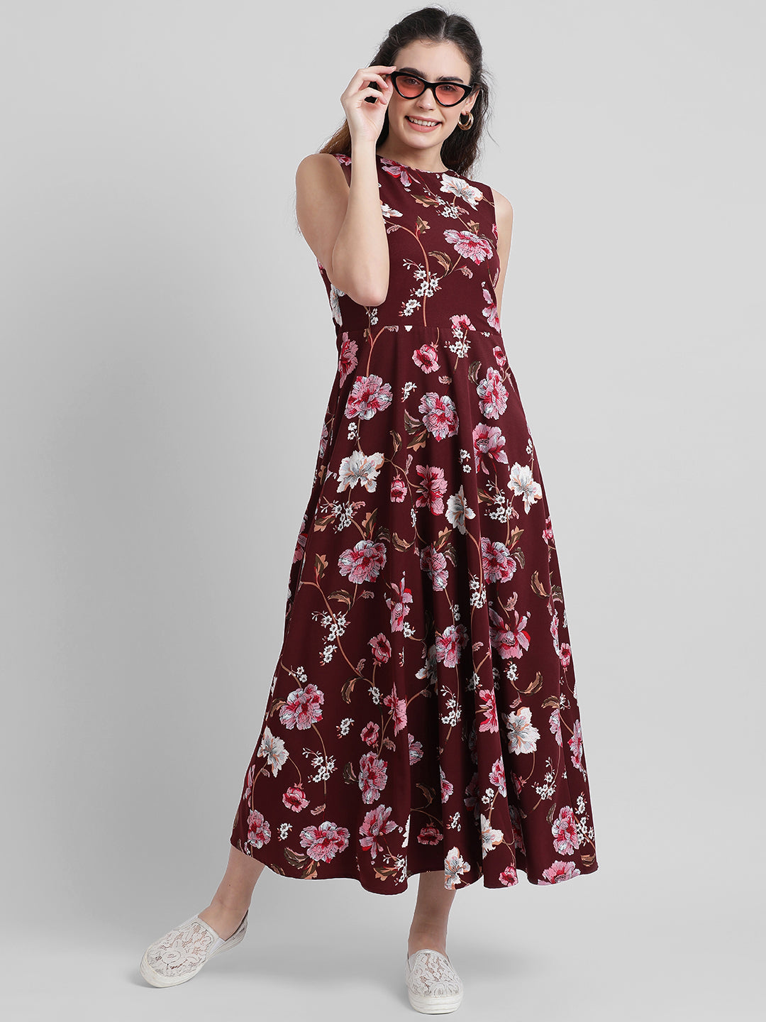 Maroon Printed Maxi Dress