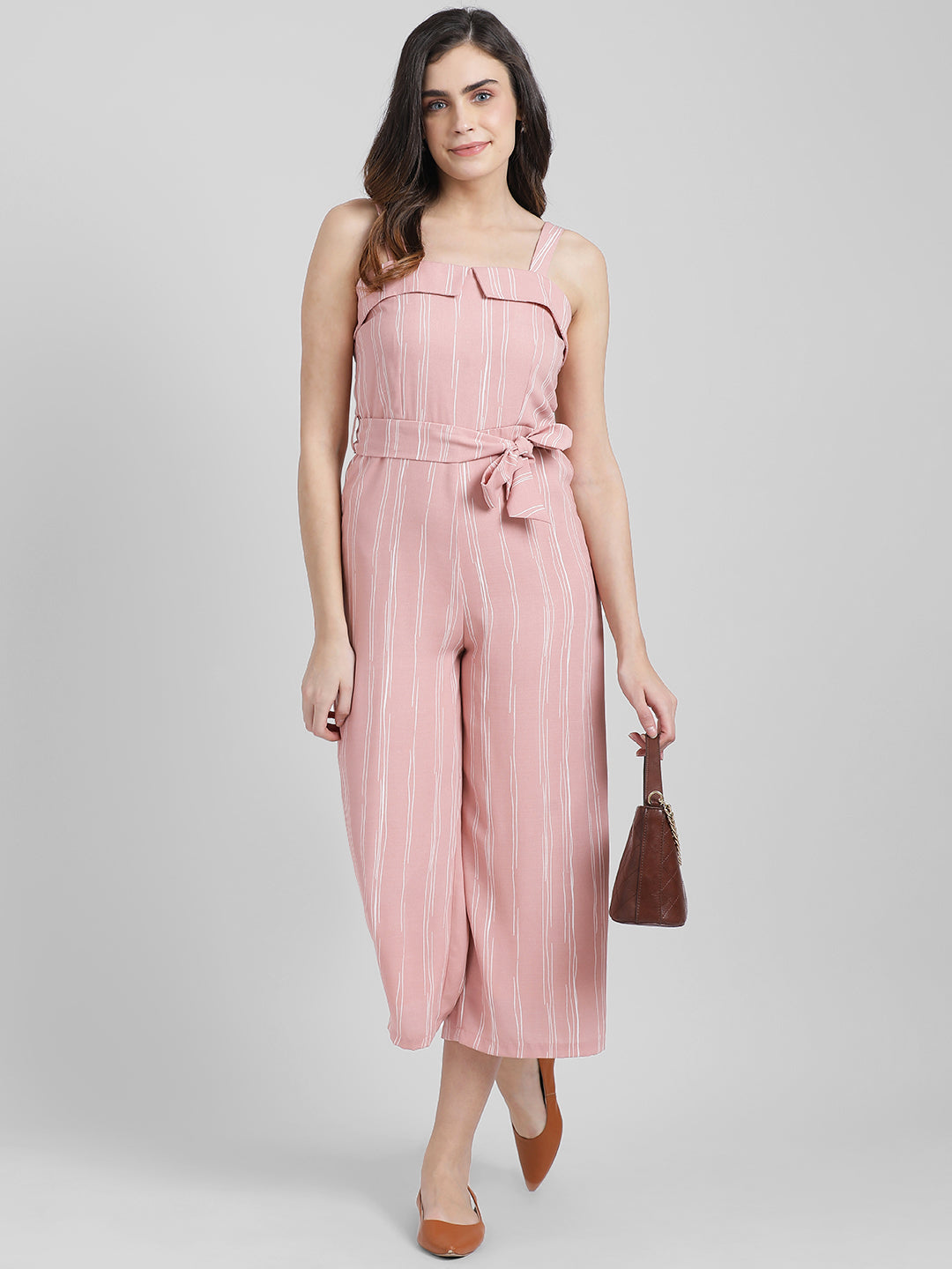 Pink Striped Basic Jumpsuit