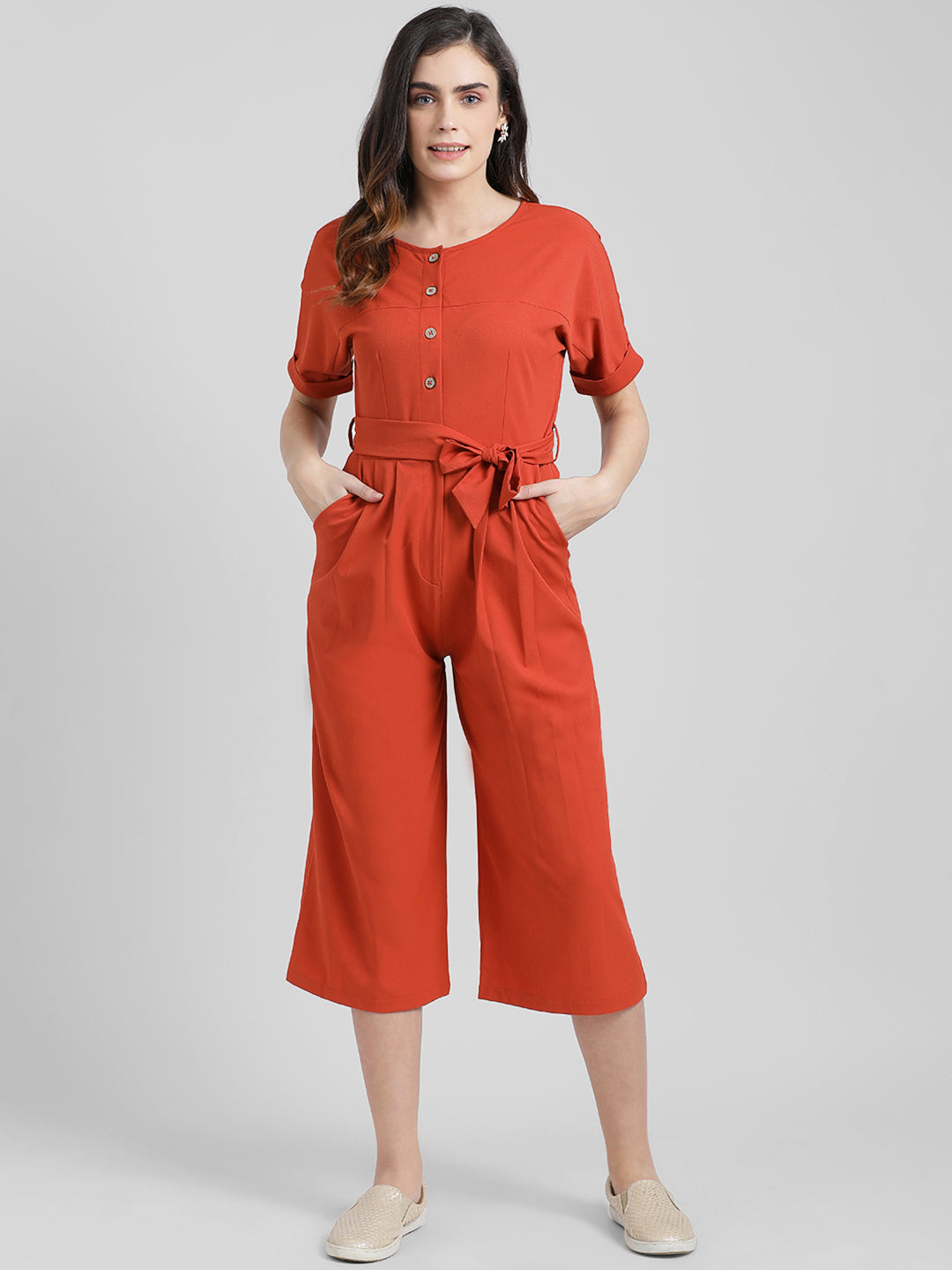 Rust Solid Basic Jumpsuit