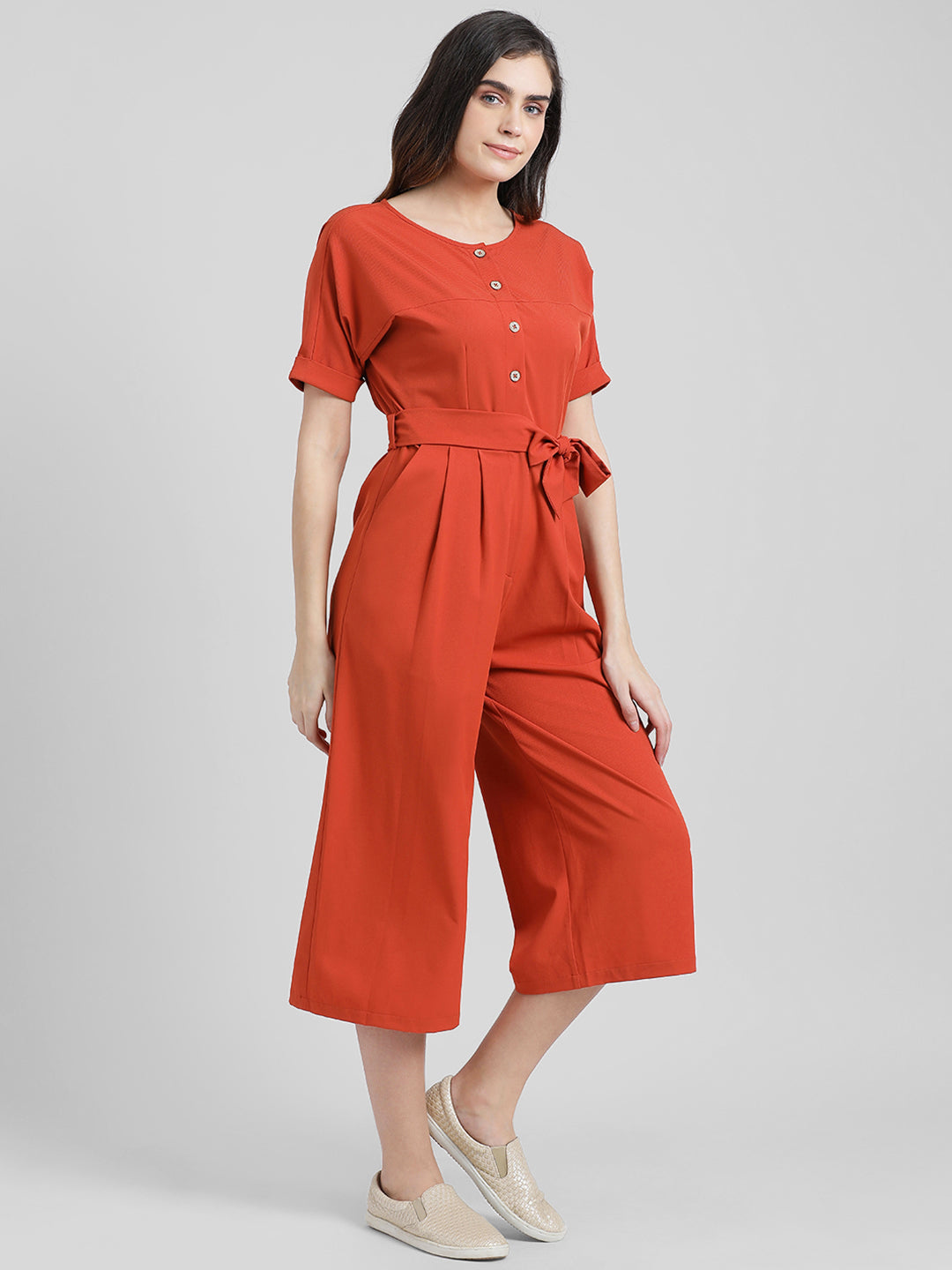 Rust Solid Basic Jumpsuit