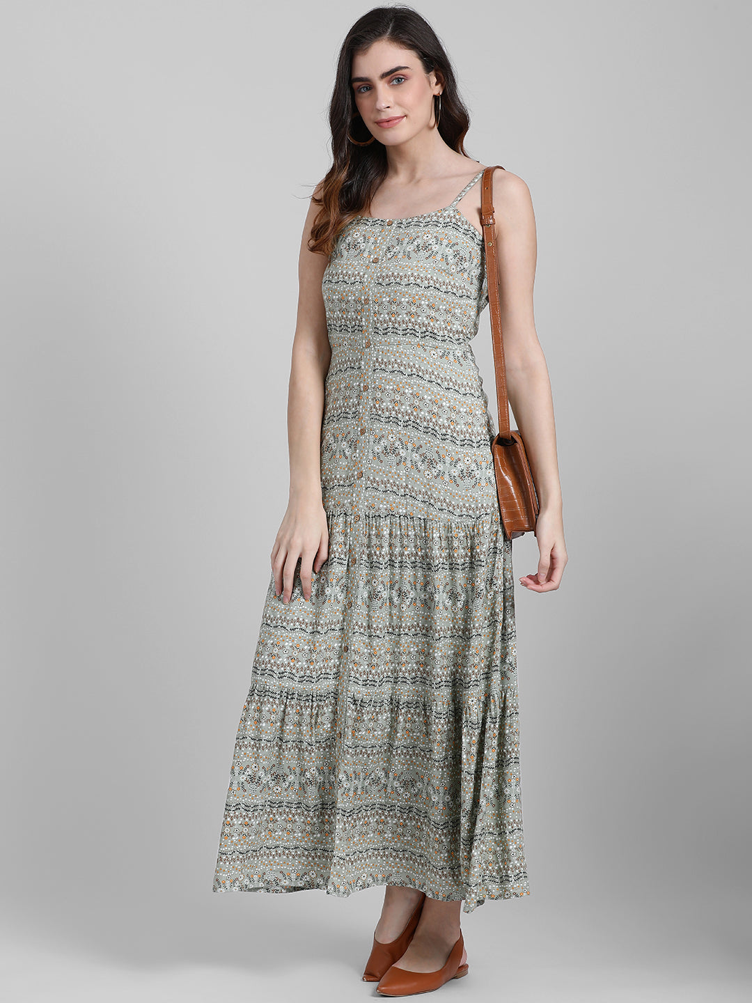 Green Printed Maxi Dress