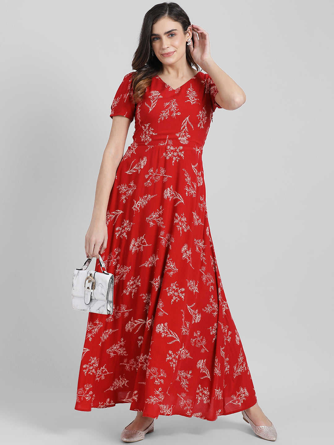 Red Printed Maxi Dress