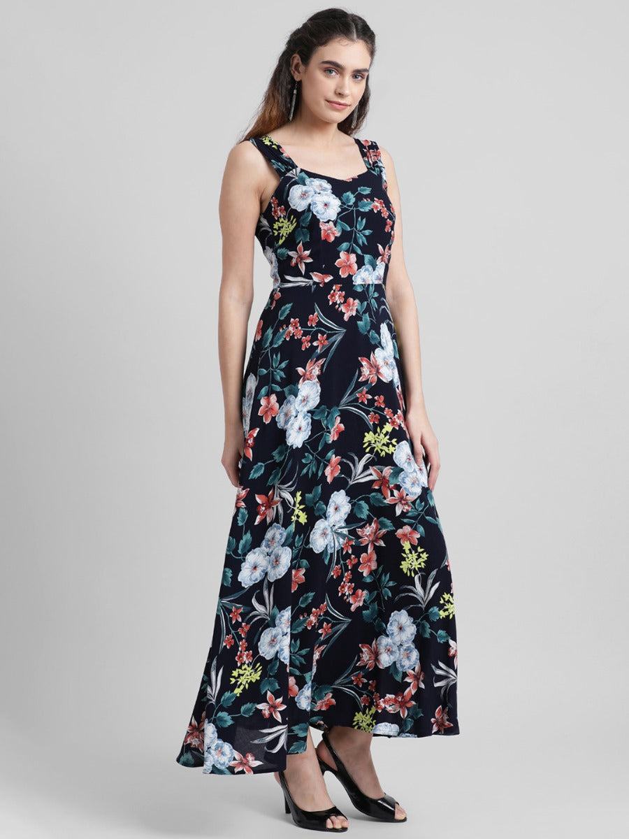 Navy Blue Printed Maxi Dress