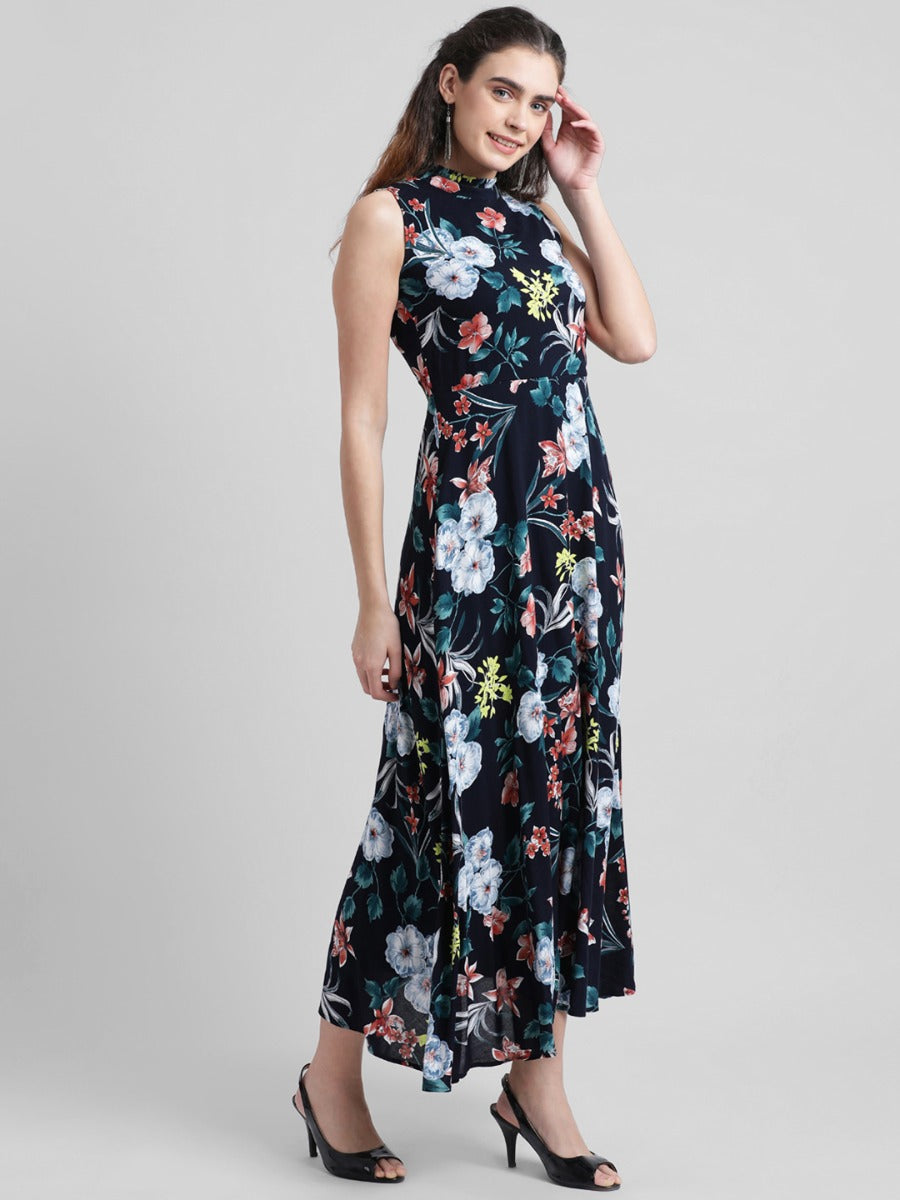 Navy Blue Printed Maxi Dress