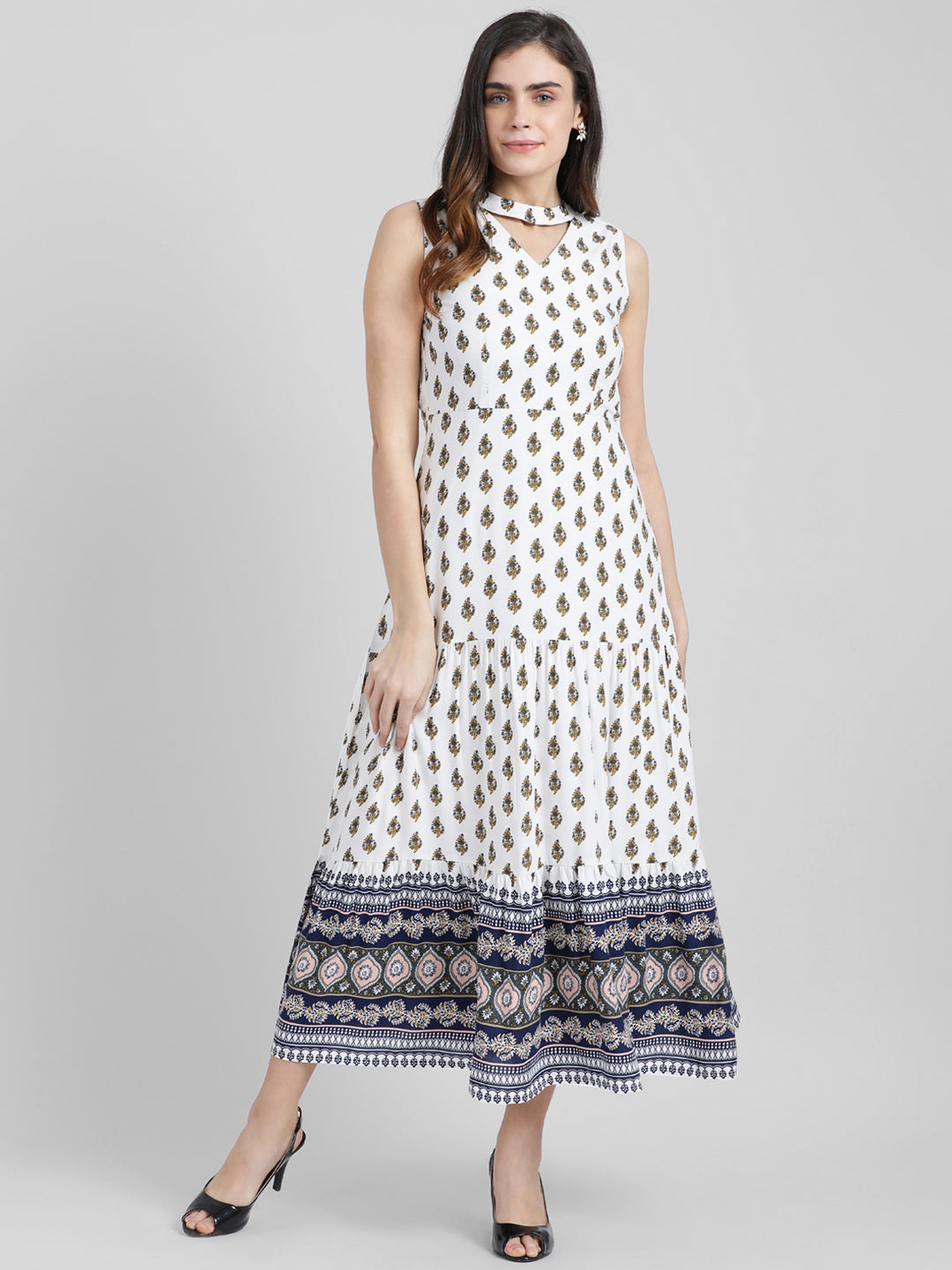 White Printed Maxi Dress