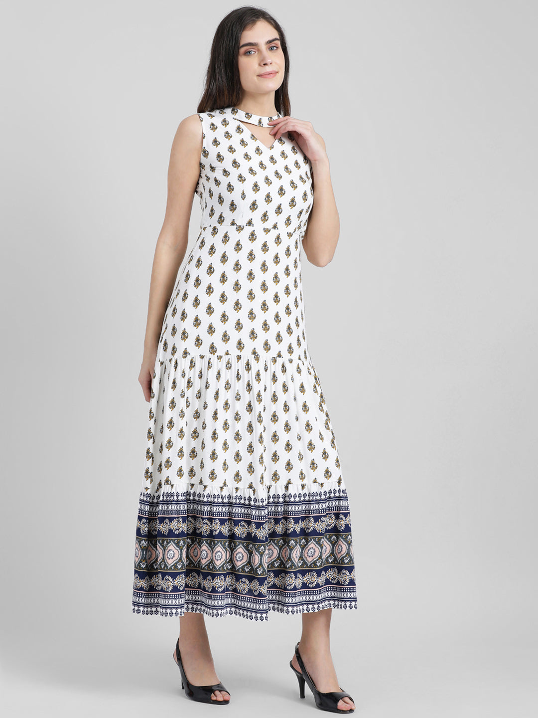 White Printed Maxi Dress