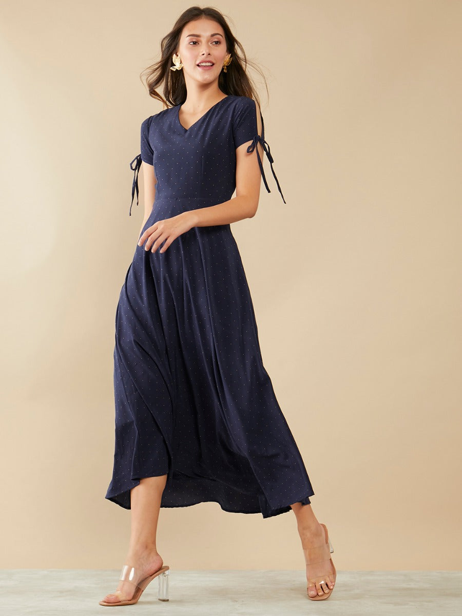 Navy Blue Printed Maxi Dress