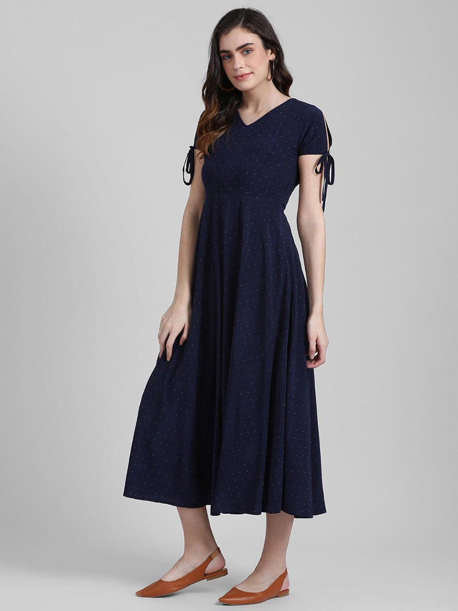 Navy Blue Printed Maxi Dress