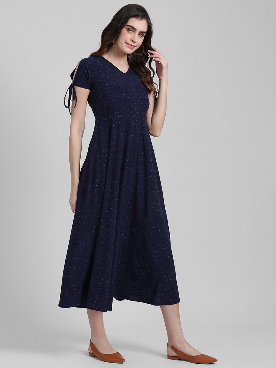 Navy Blue Printed Maxi Dress