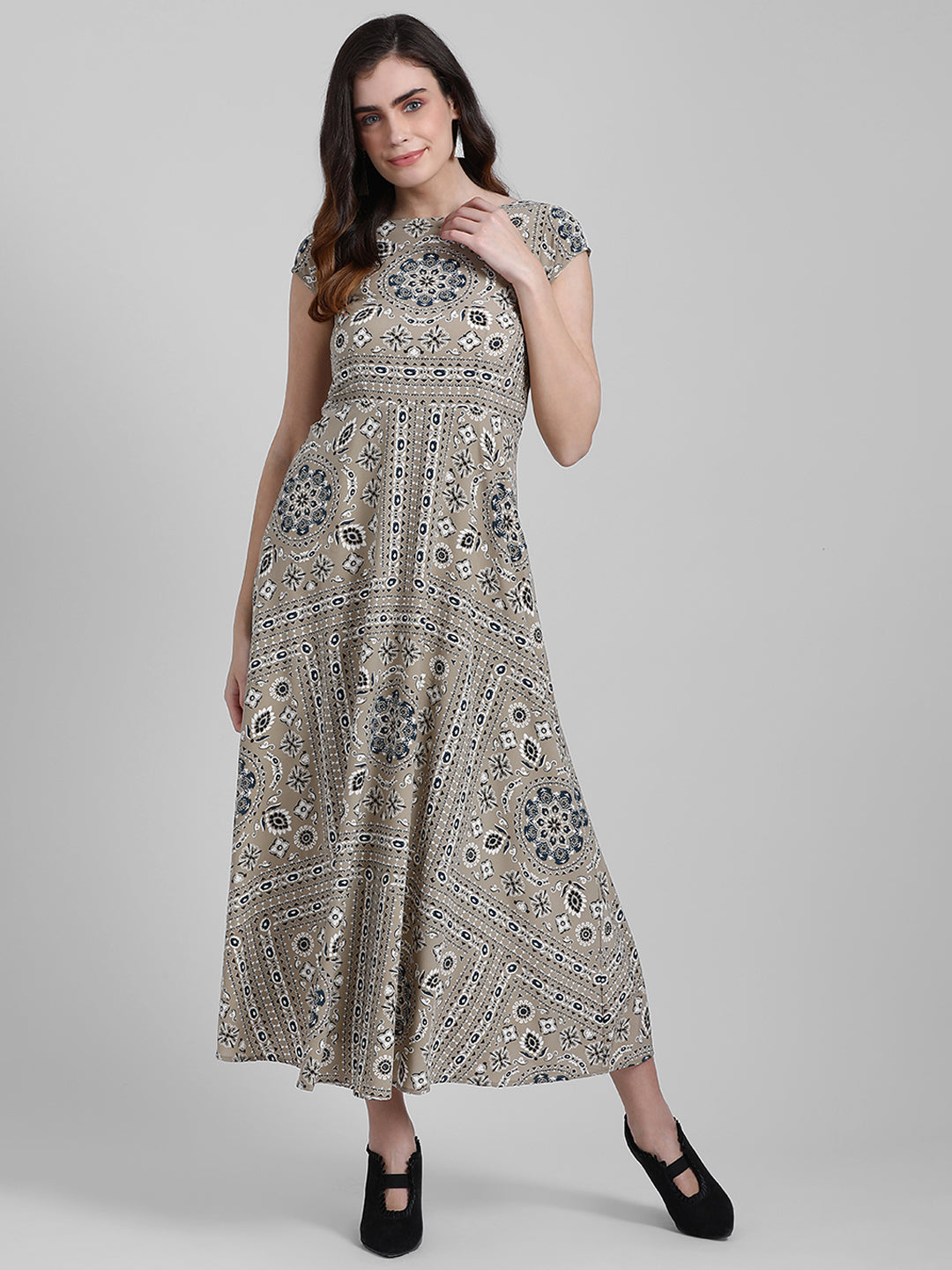 Beige Printed Maxi Dress