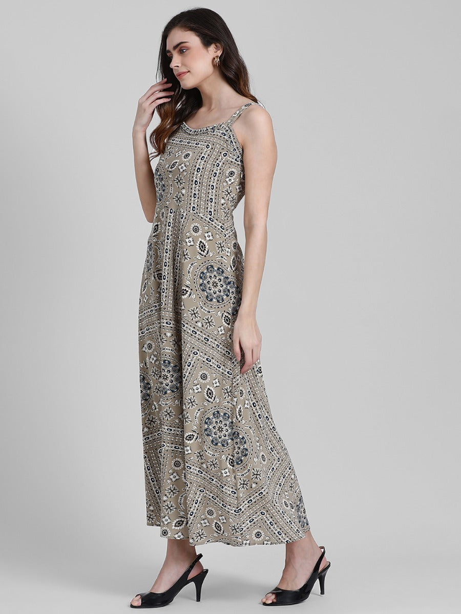 Beige Printed Maxi Dress