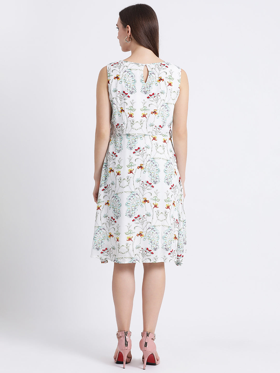 Off White Floral Print A-Line Dress