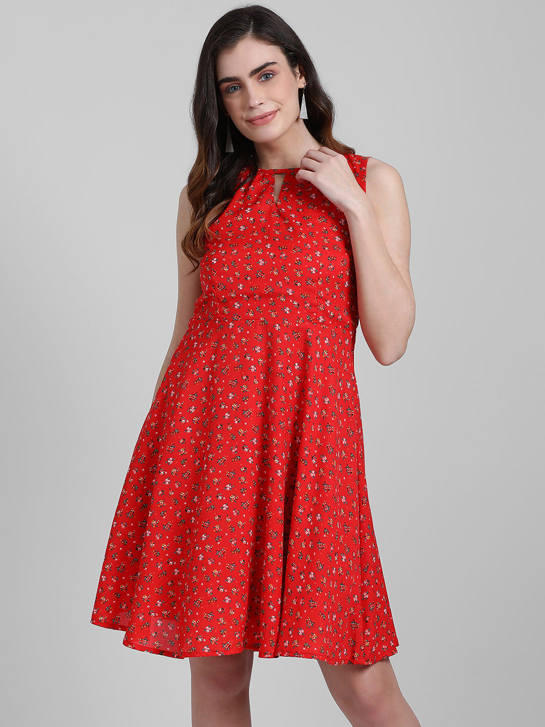 Red Printed Fit and Flare Dress