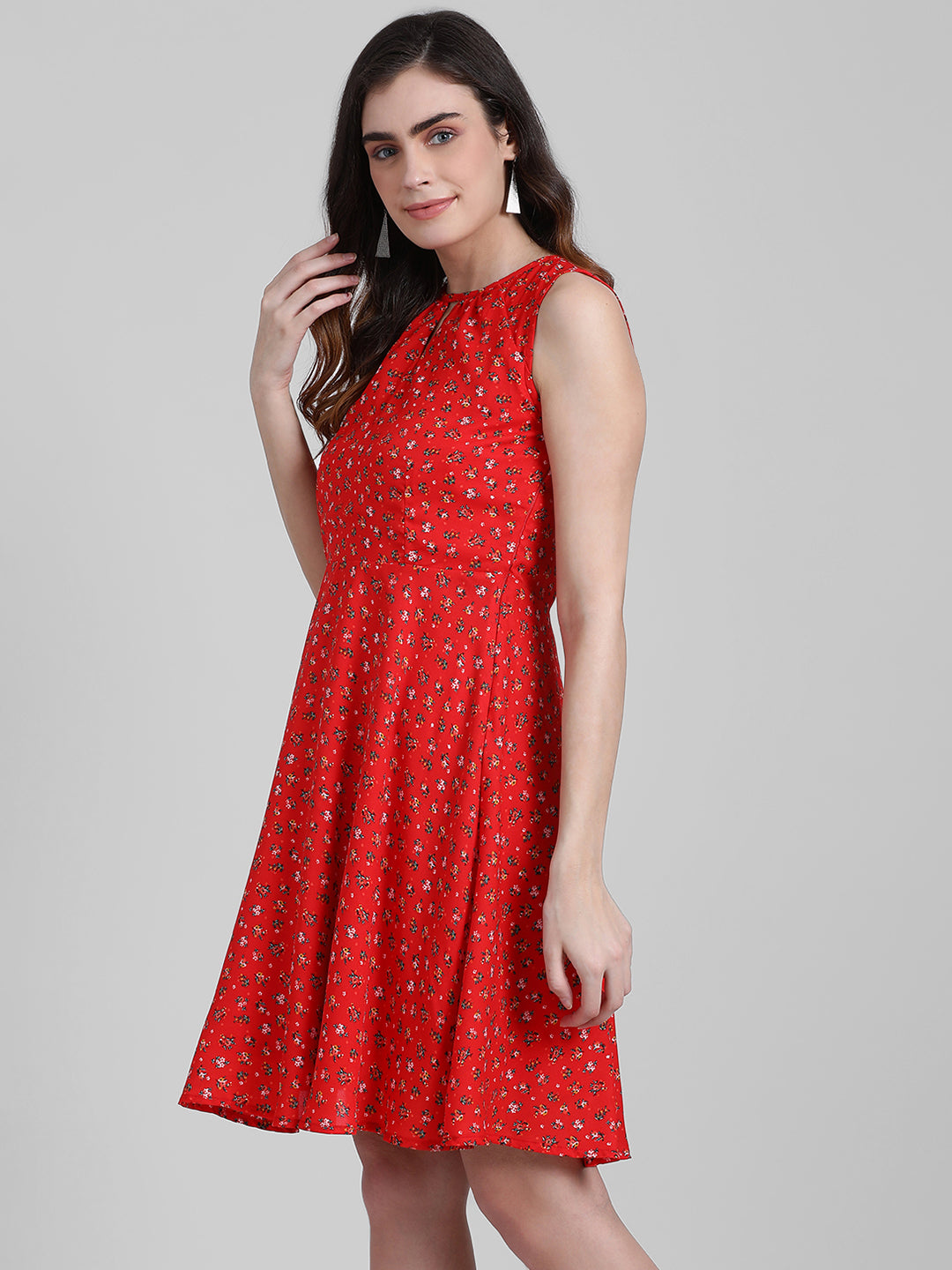 Red Printed Fit and Flare Dress