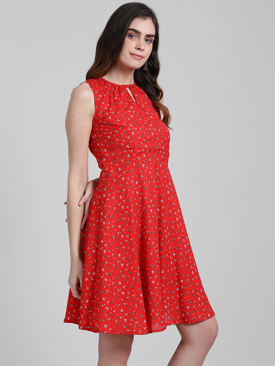 Red Printed Fit and Flare Dress