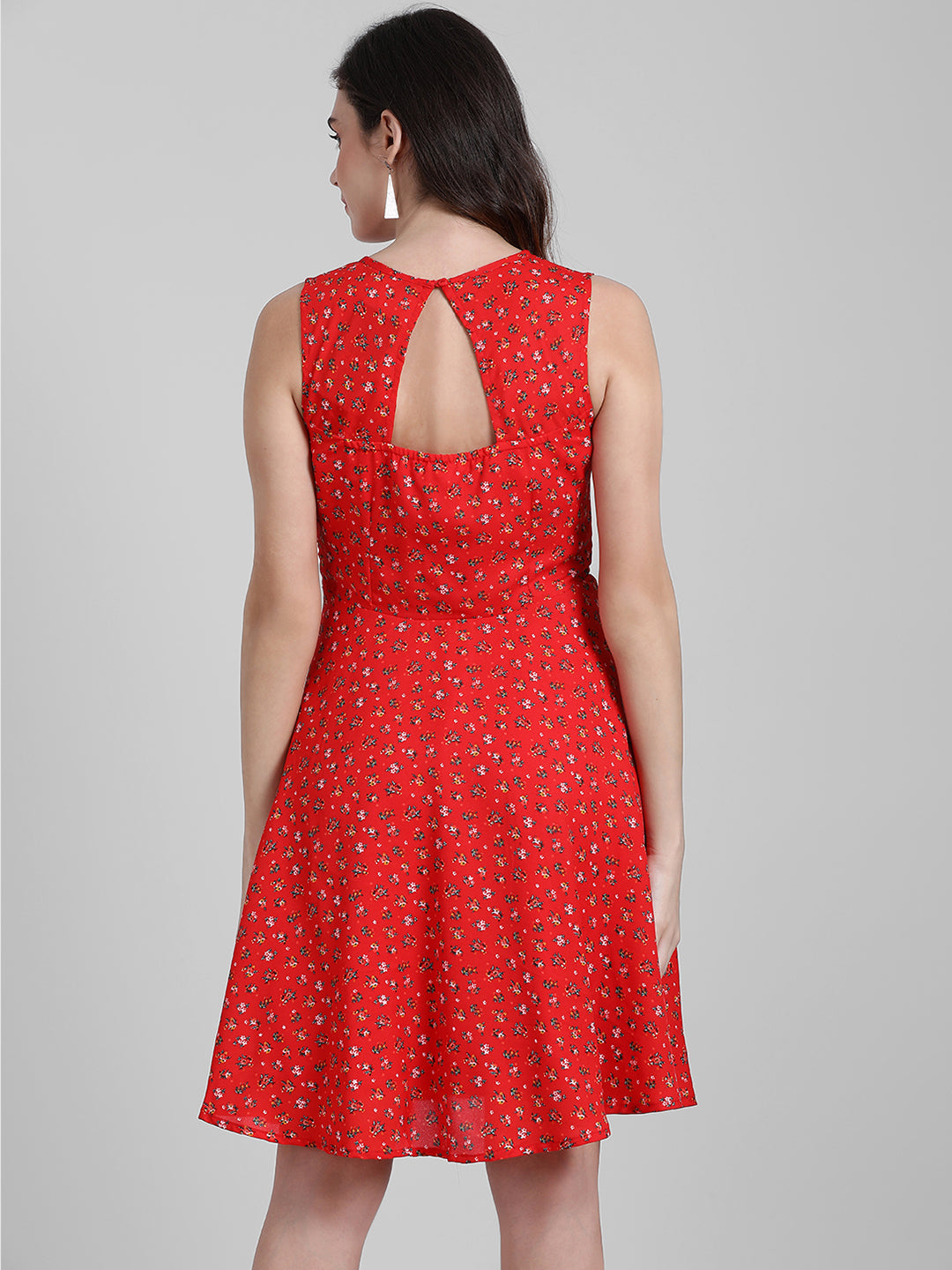 Red Printed Fit and Flare Dress