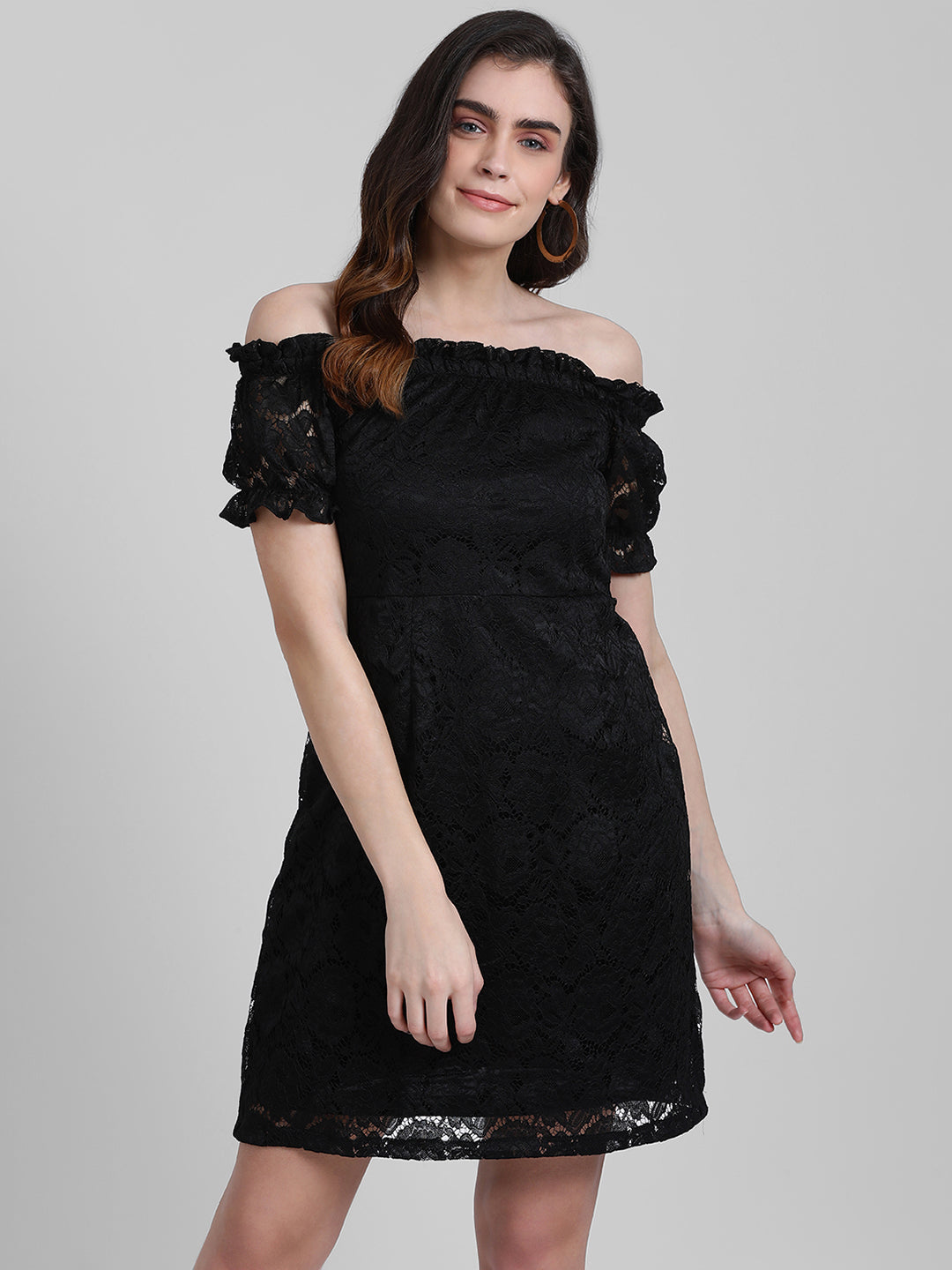 Black Lace Off-shoulder Short Dress