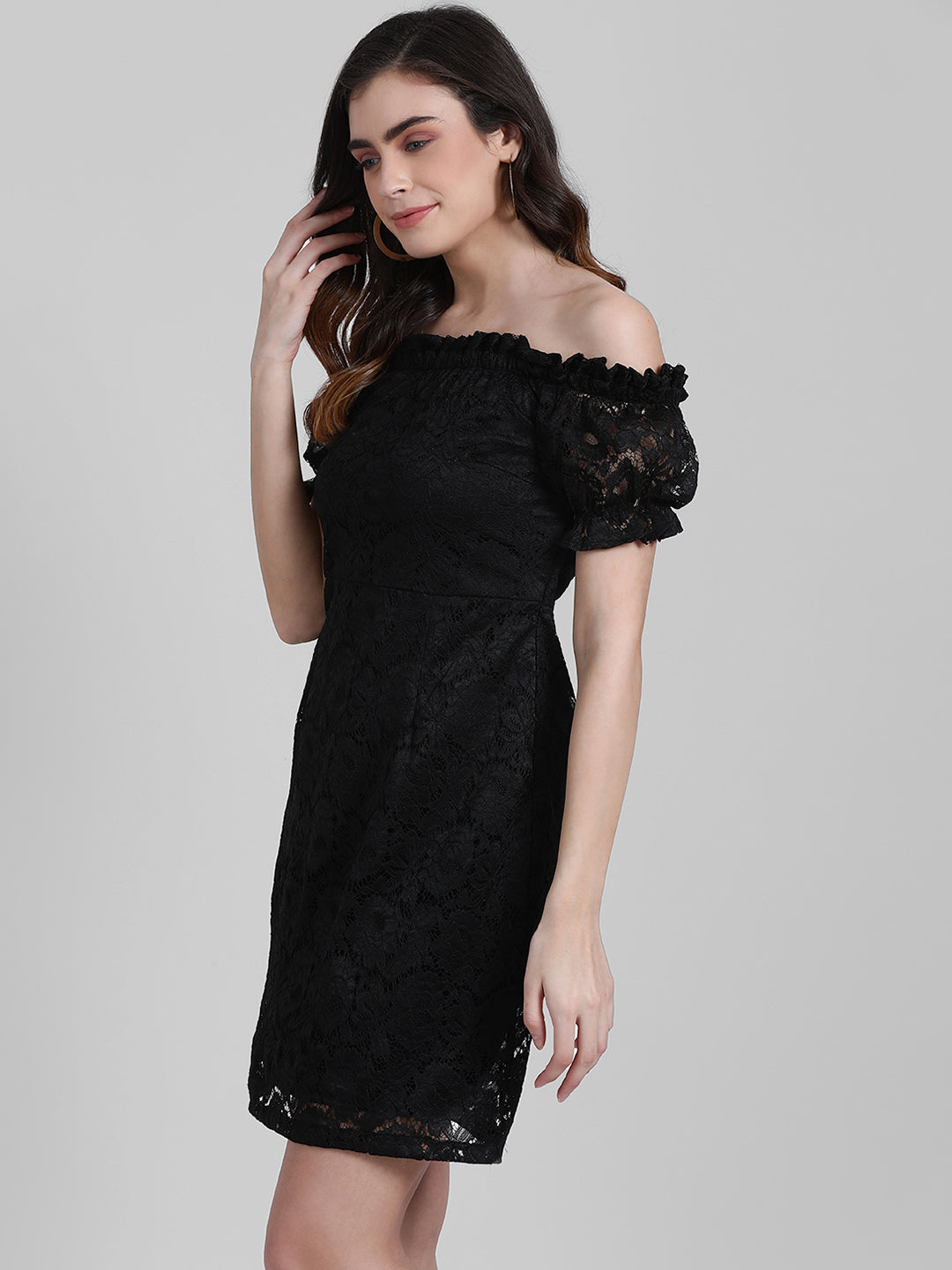 Black Lace Off-shoulder Short Dress