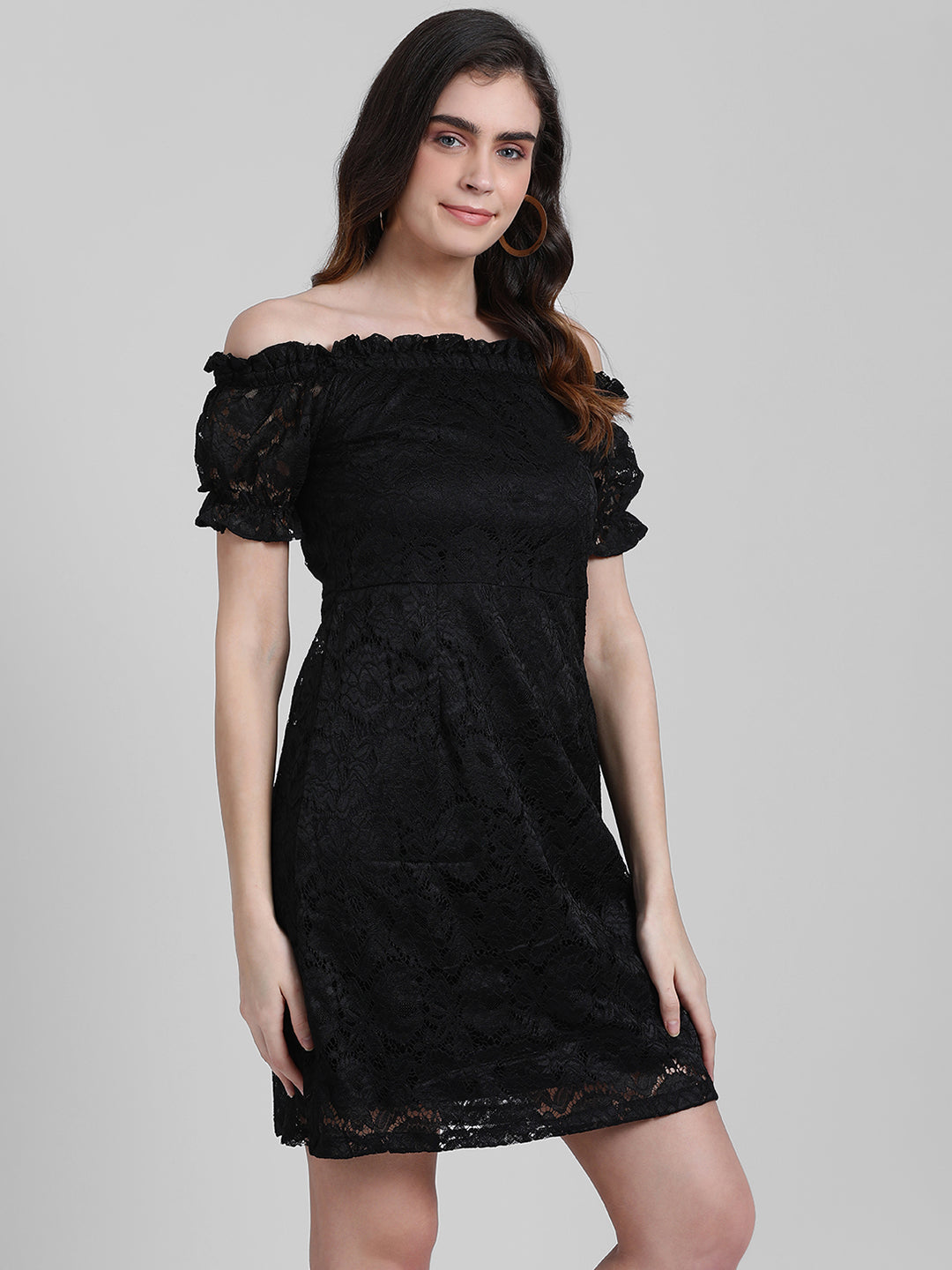 Black Lace Off-shoulder Short Dress