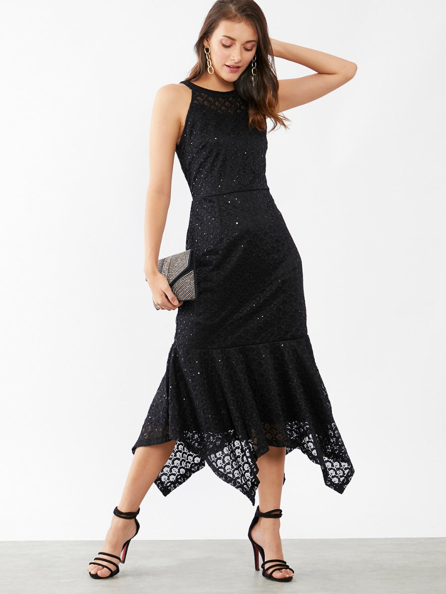 Black Self Design Maxi Dress