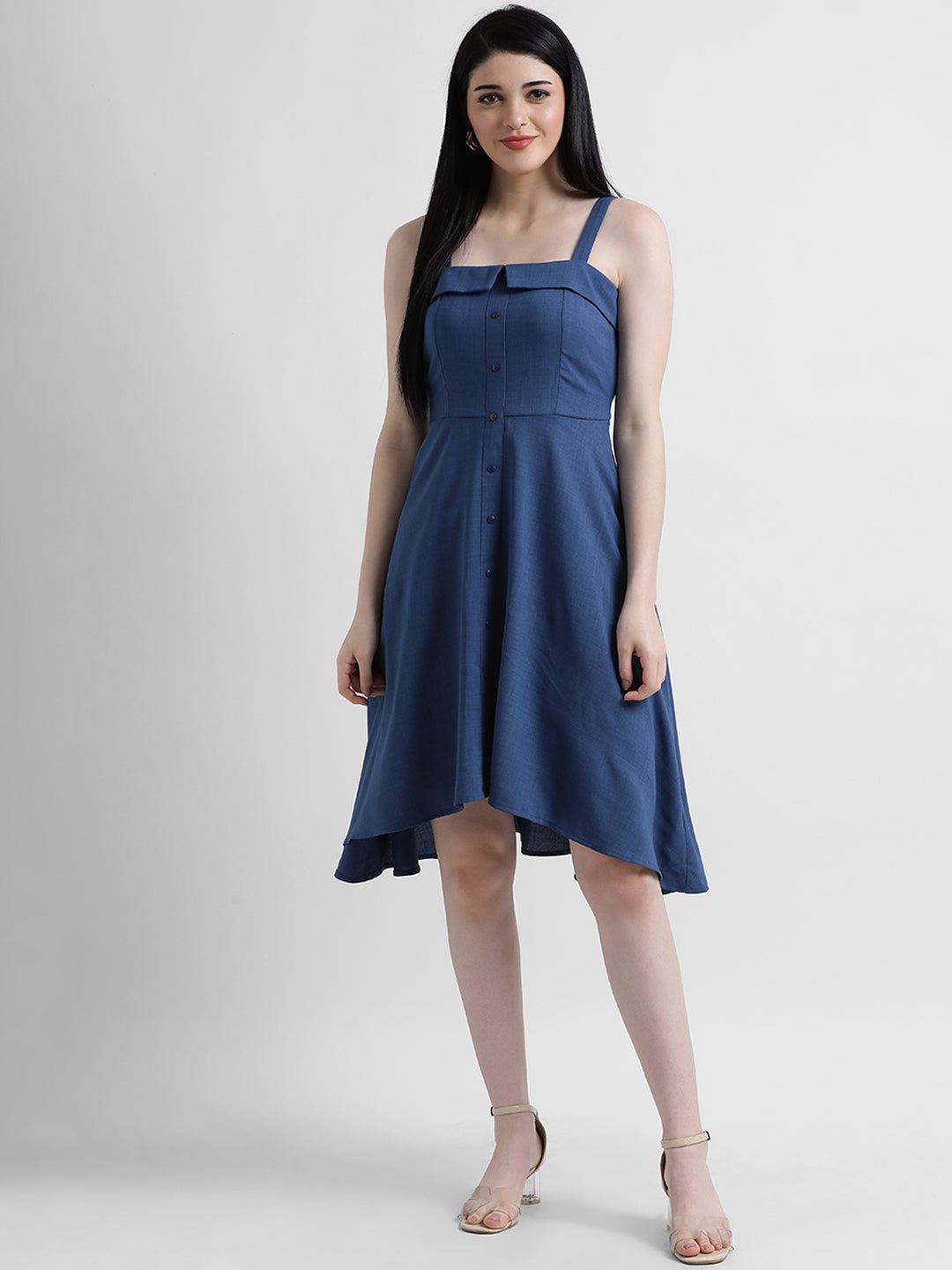 Blue Solid Fit & Flare Dress