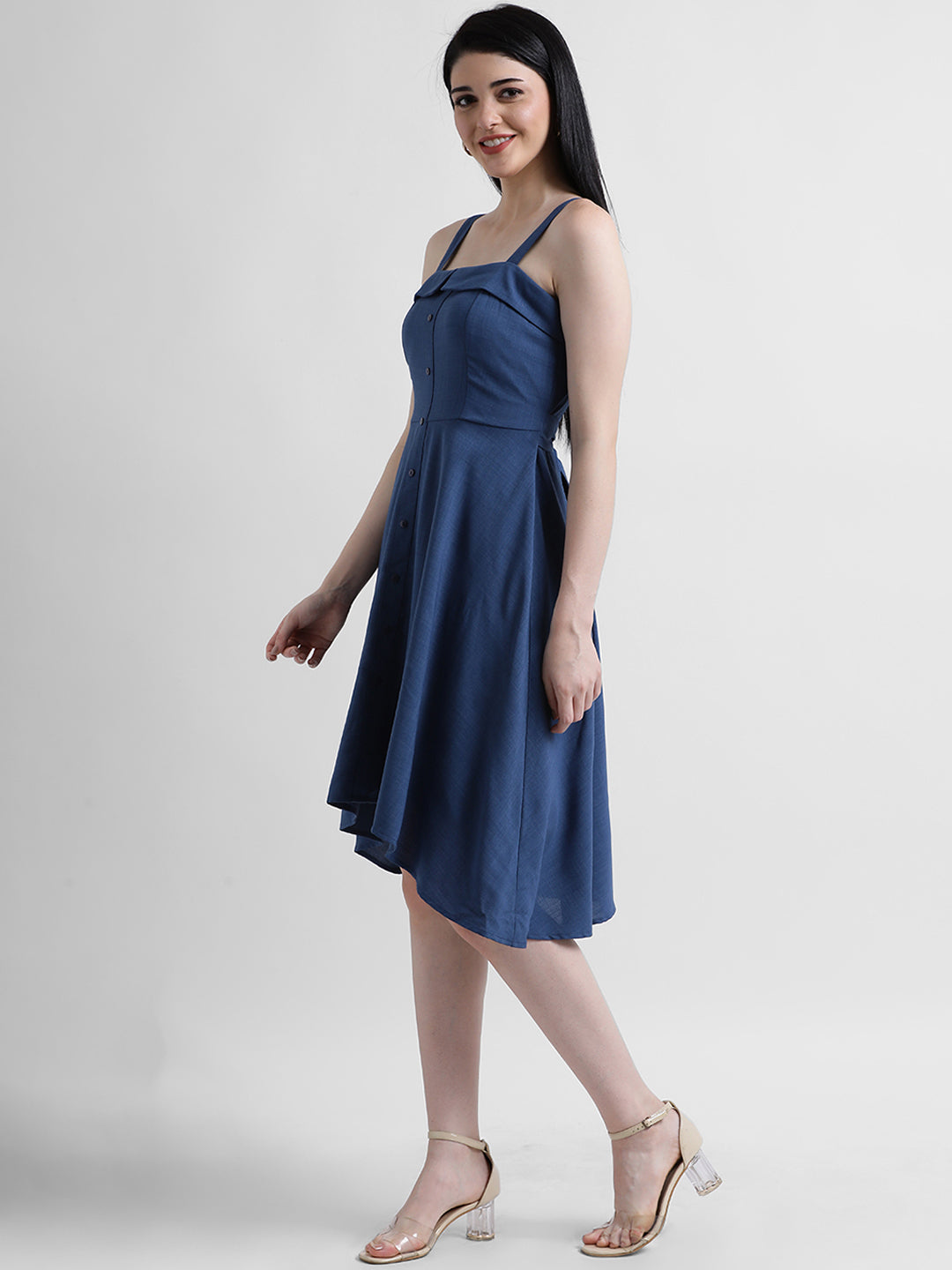 Blue Solid Fit & Flare Dress