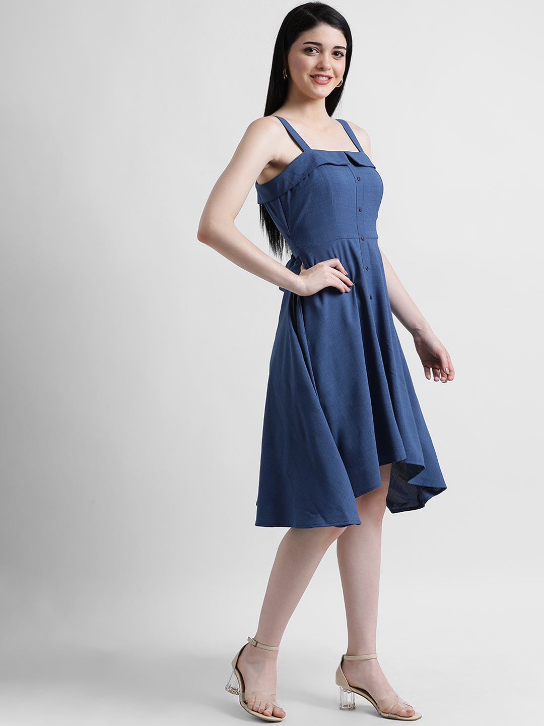 Blue Solid Fit & Flare Dress