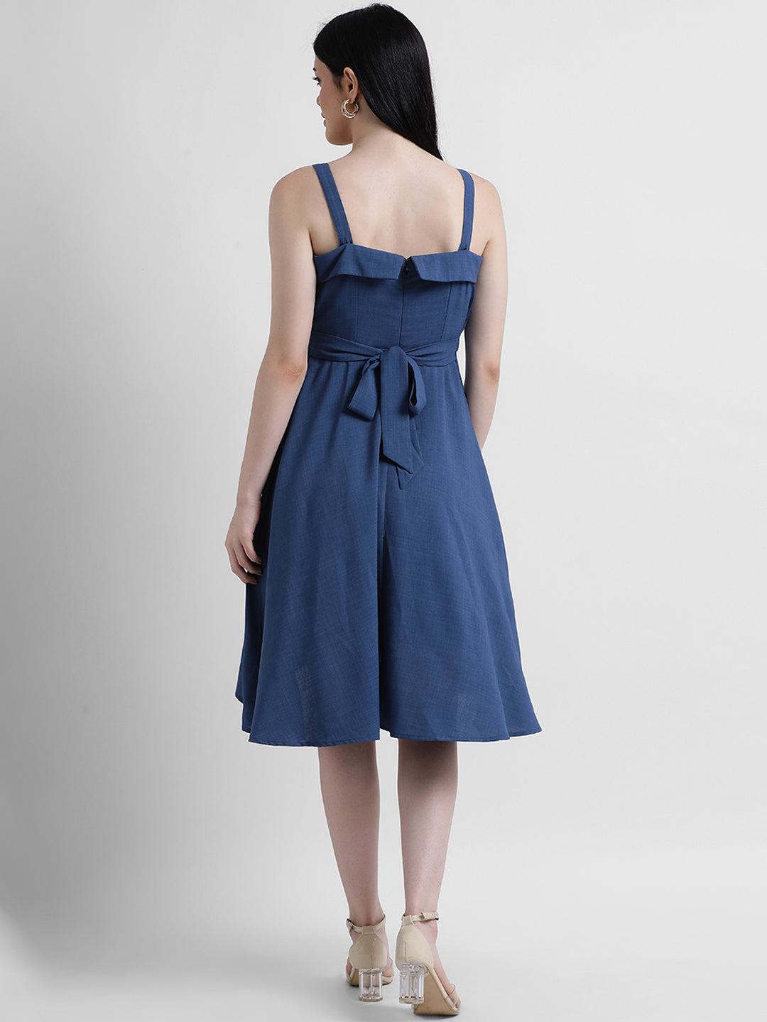 Blue Solid Fit & Flare Dress