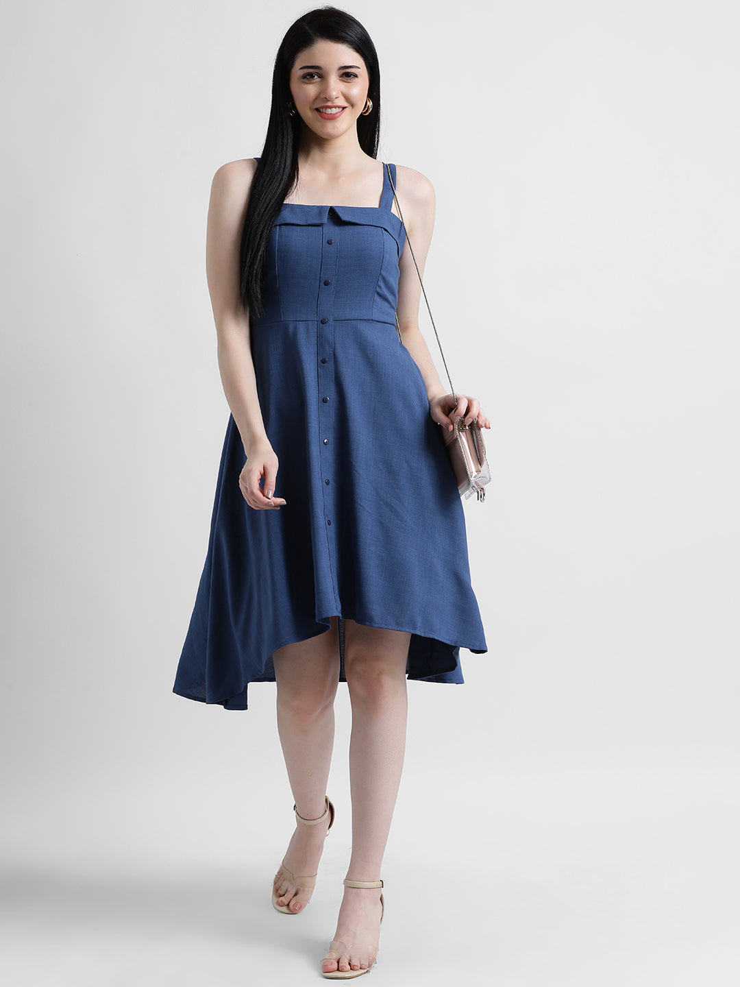 Blue Solid Fit & Flare Dress