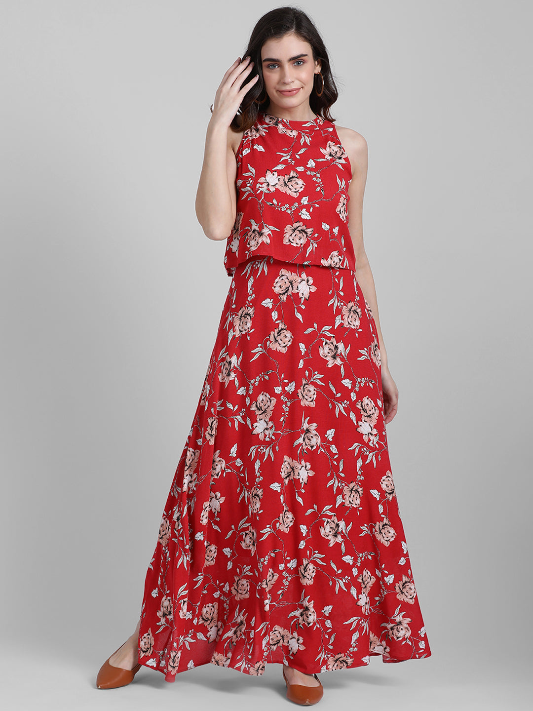 Red Printed Wrap Dress