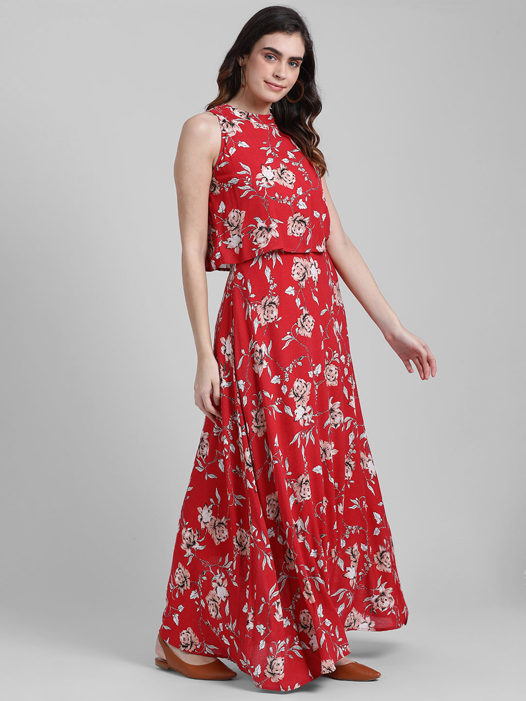 Red Printed Wrap Dress