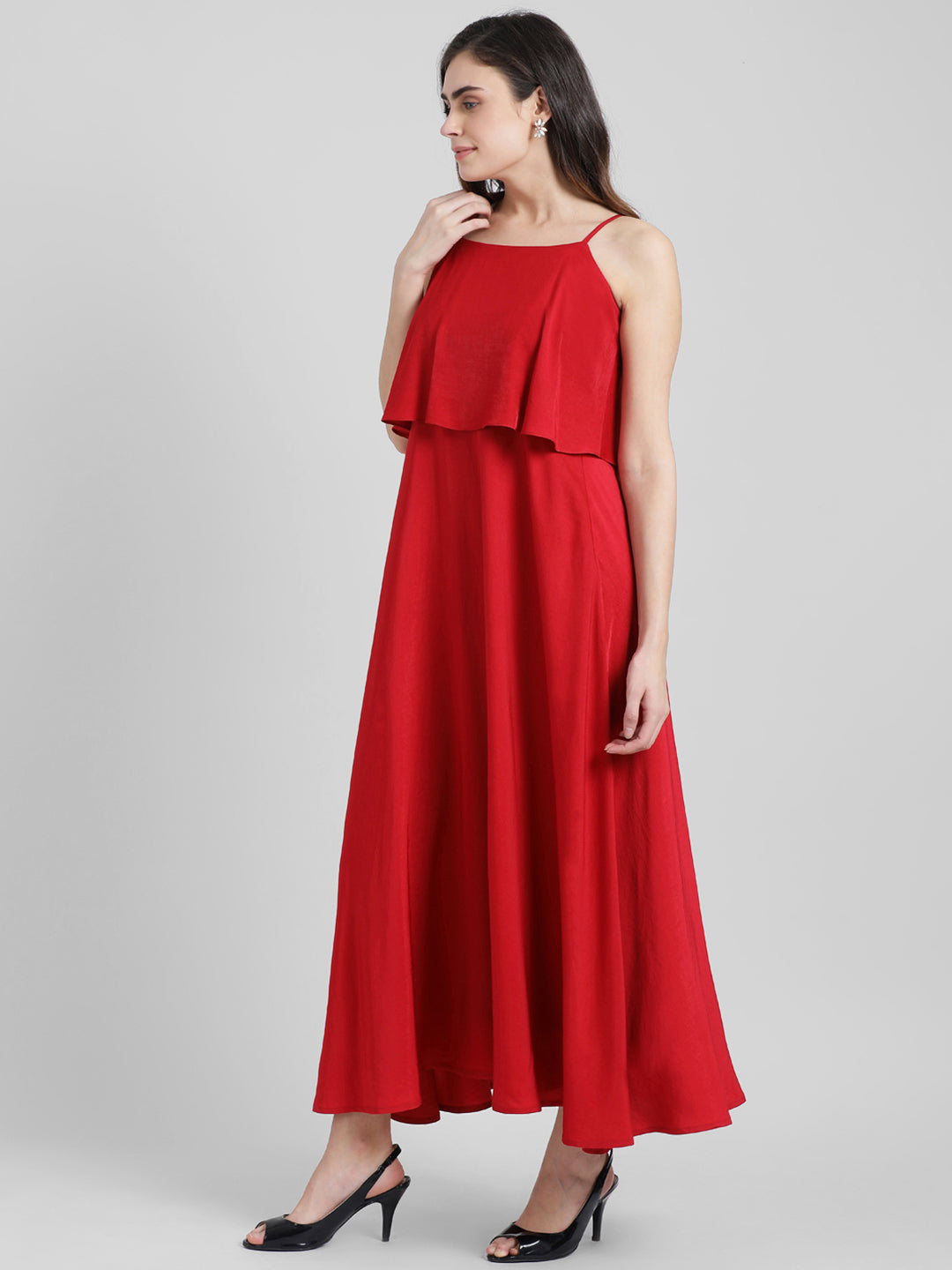 Red Solid Fit & Flare Dress