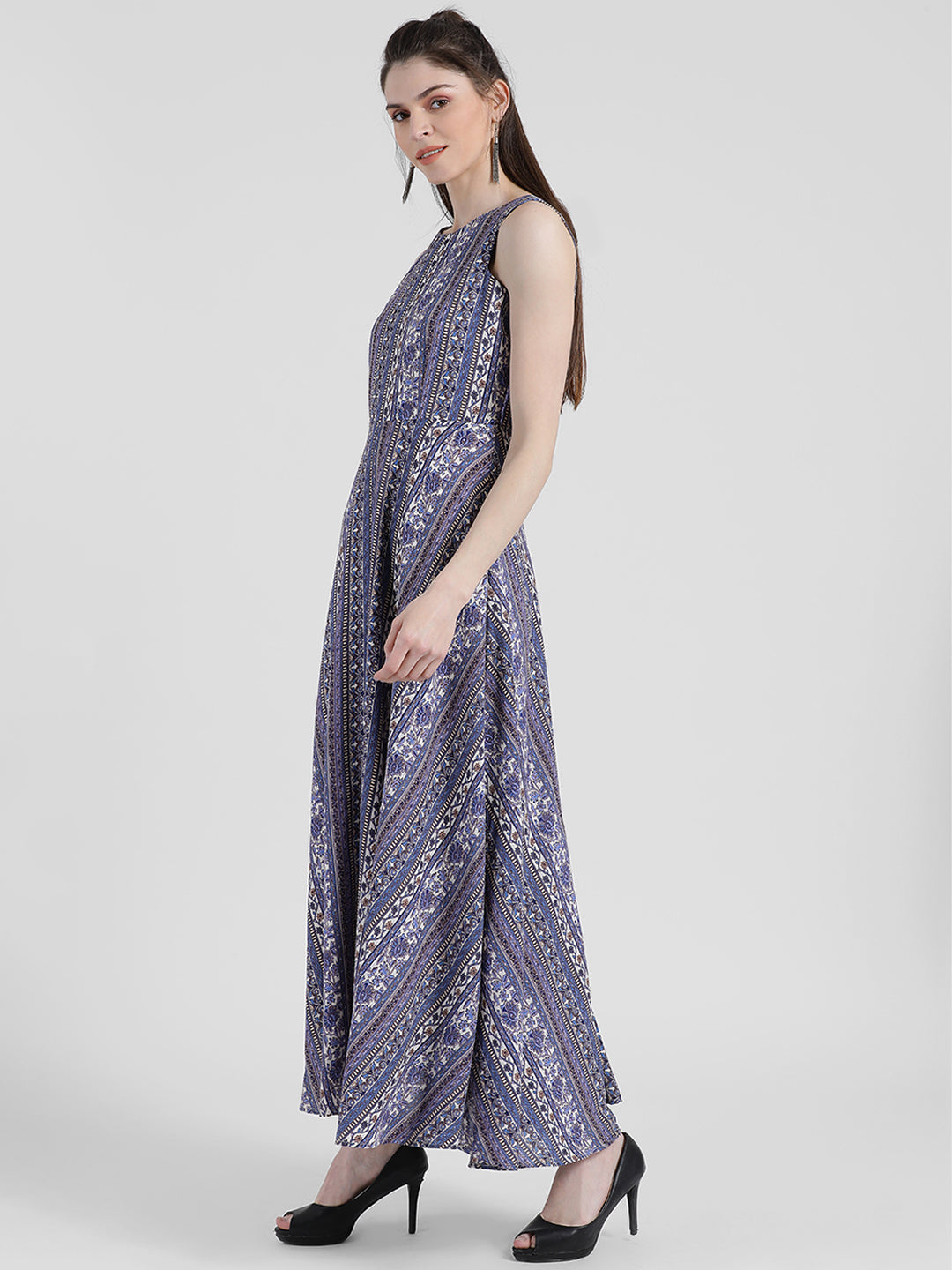 Blue Bohemian A-Line Maxi Dress