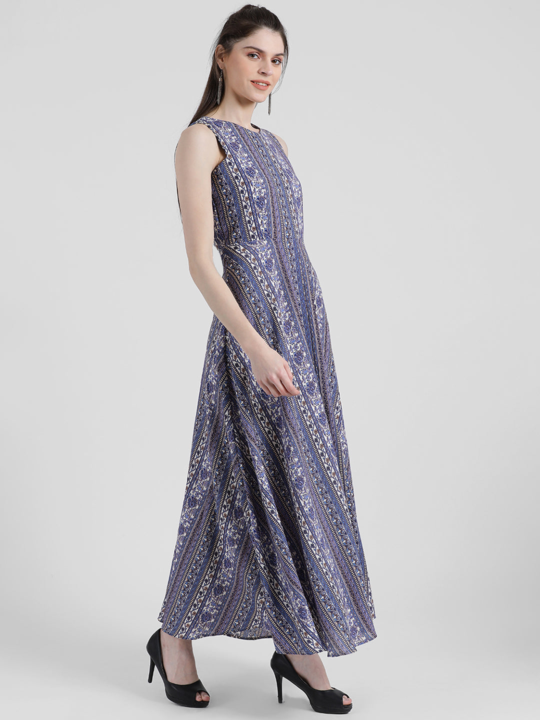 Blue Bohemian A-Line Maxi Dress