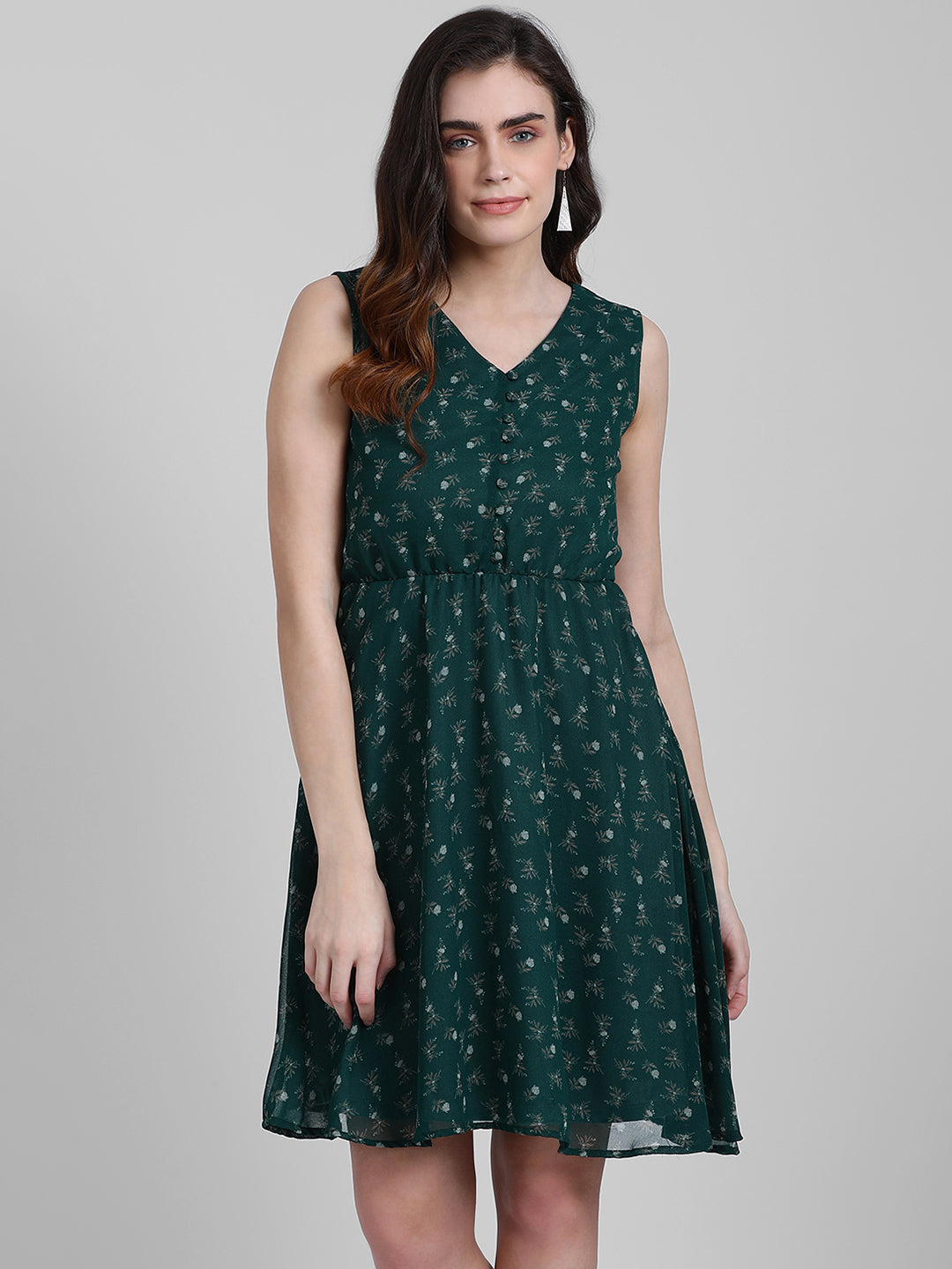 Green Printed A-Line Dress