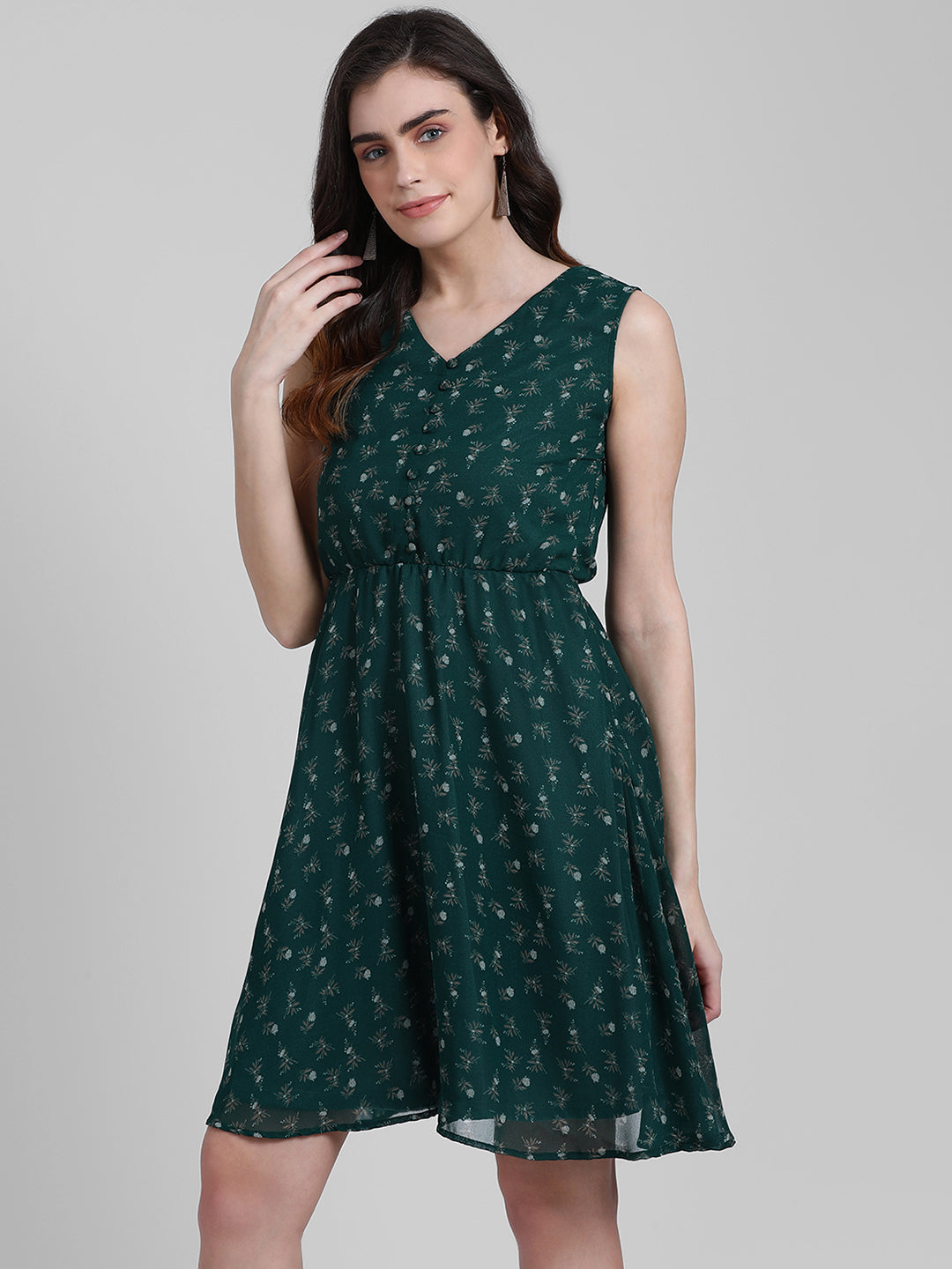 Green Printed A-Line Dress