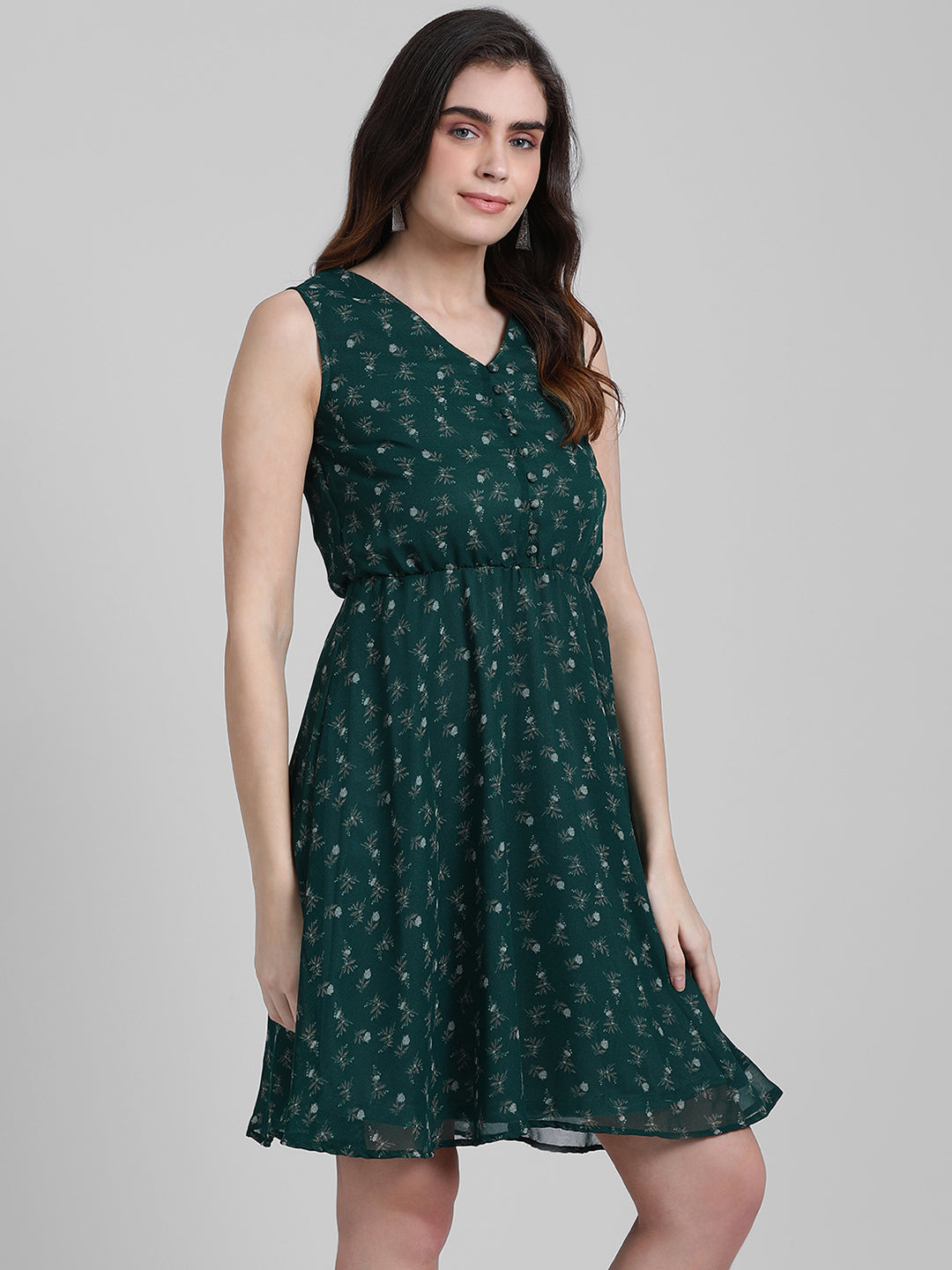 Green Printed A-Line Dress