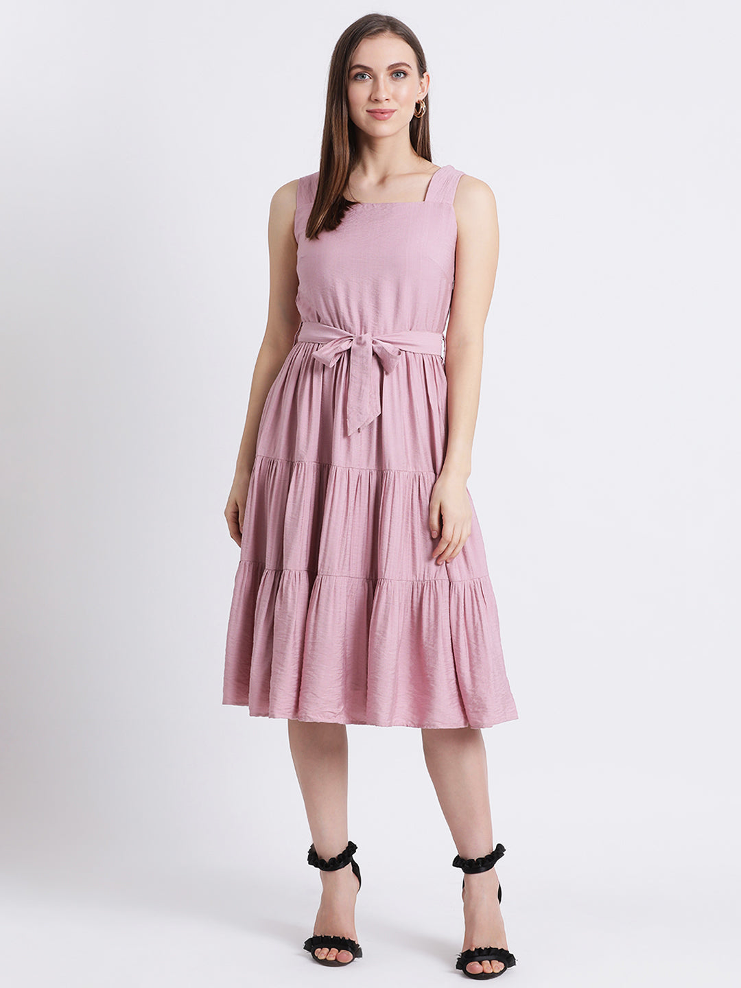 Pink Solid A-Line Dress