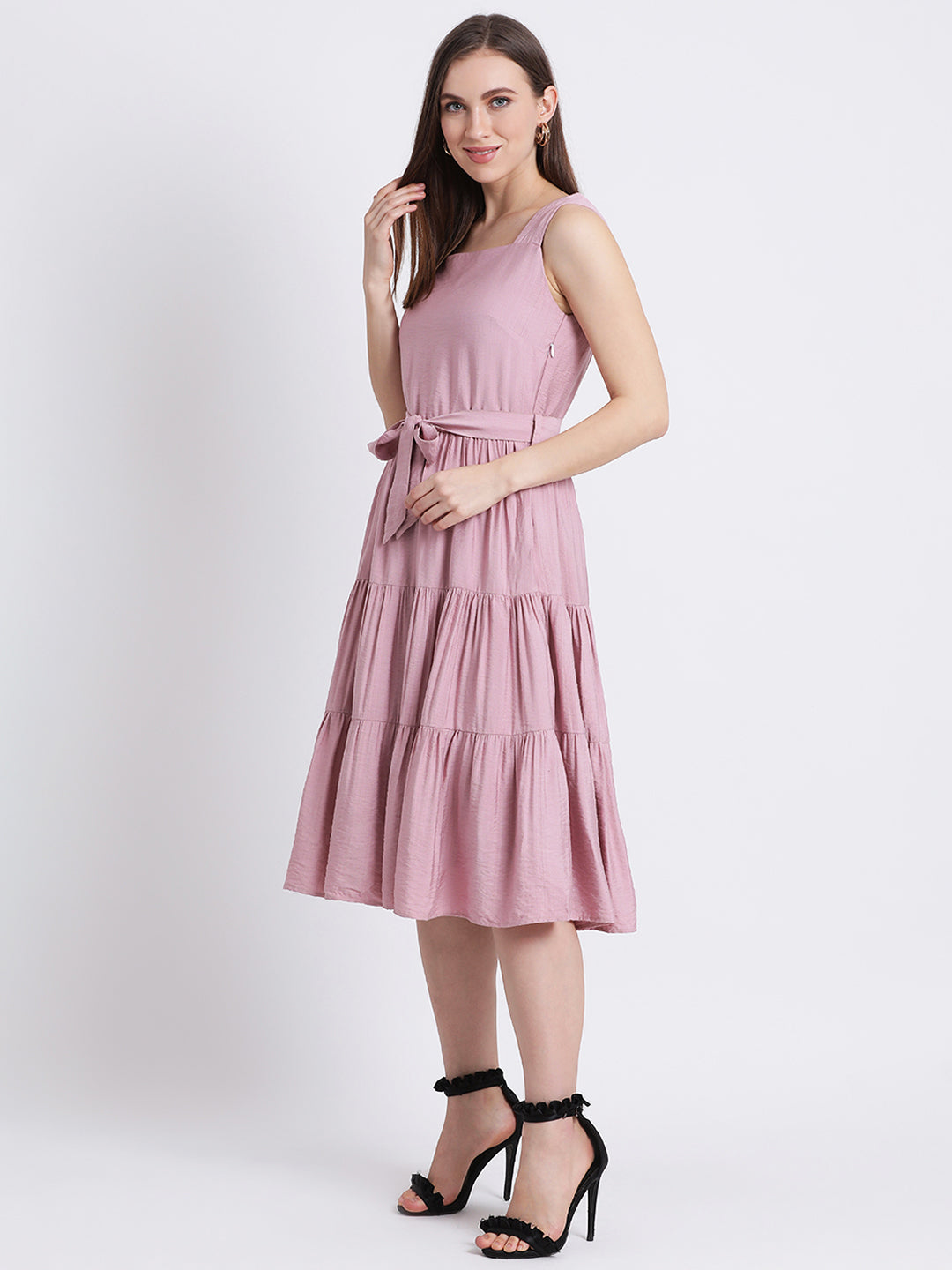 Pink Solid A-Line Dress