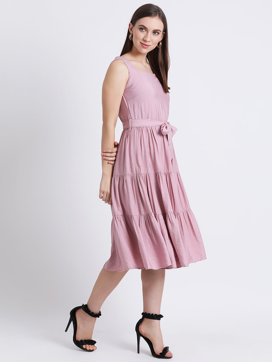 Pink Solid A-Line Dress