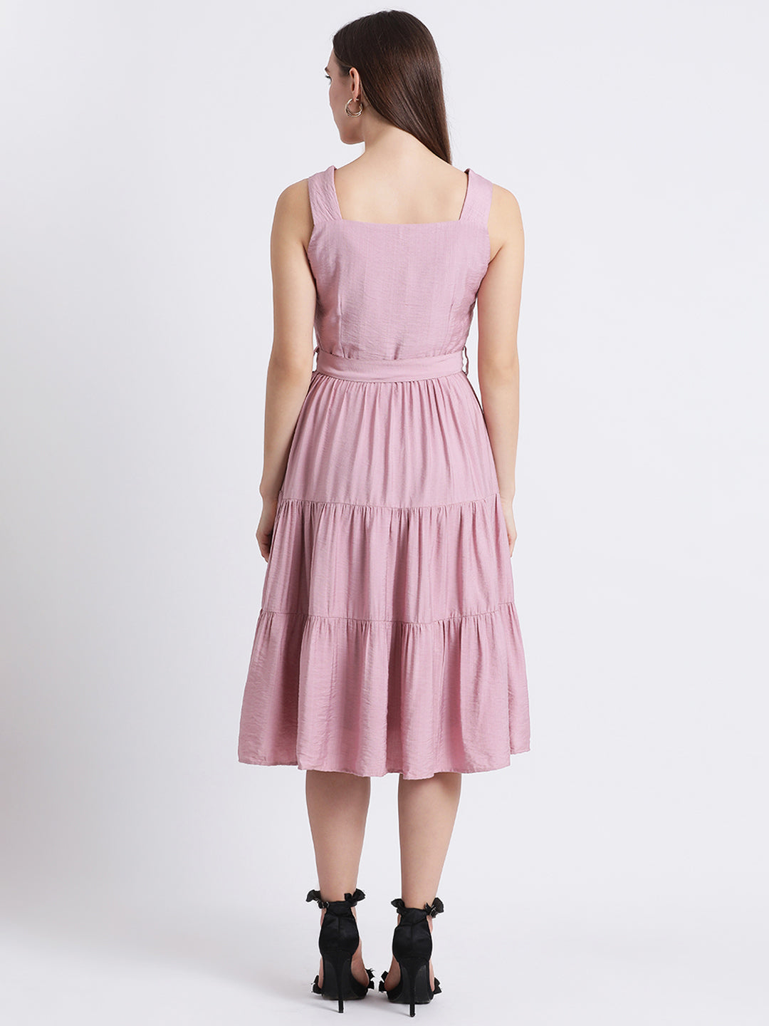 Pink Solid A-Line Dress