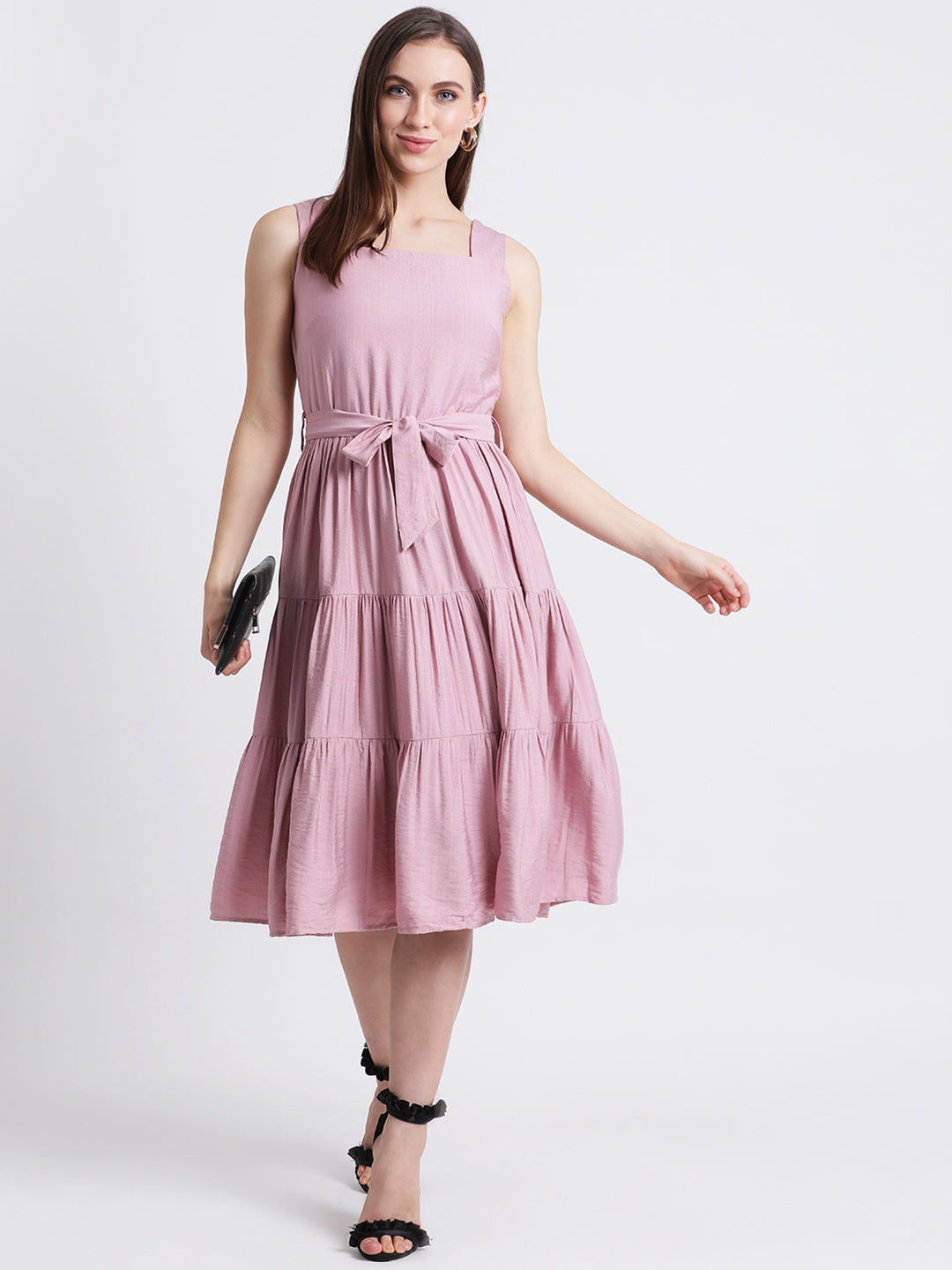 Pink Solid A-Line Dress