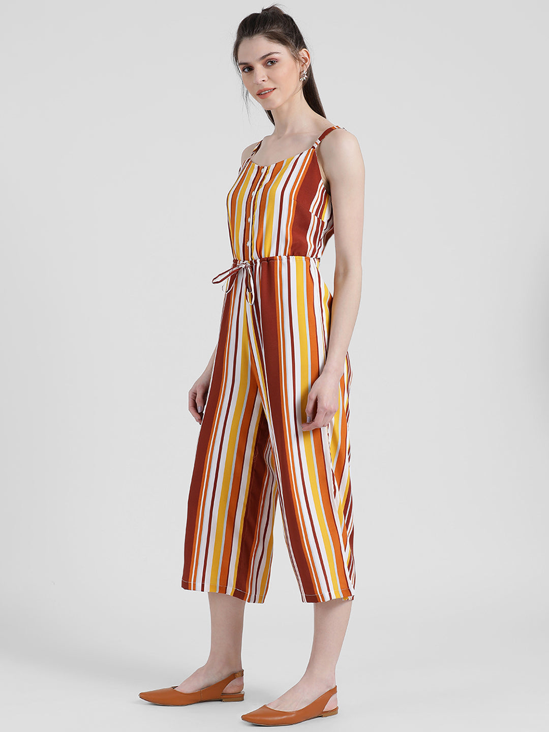 Multi-Colored Striped Basic Jumpsuit