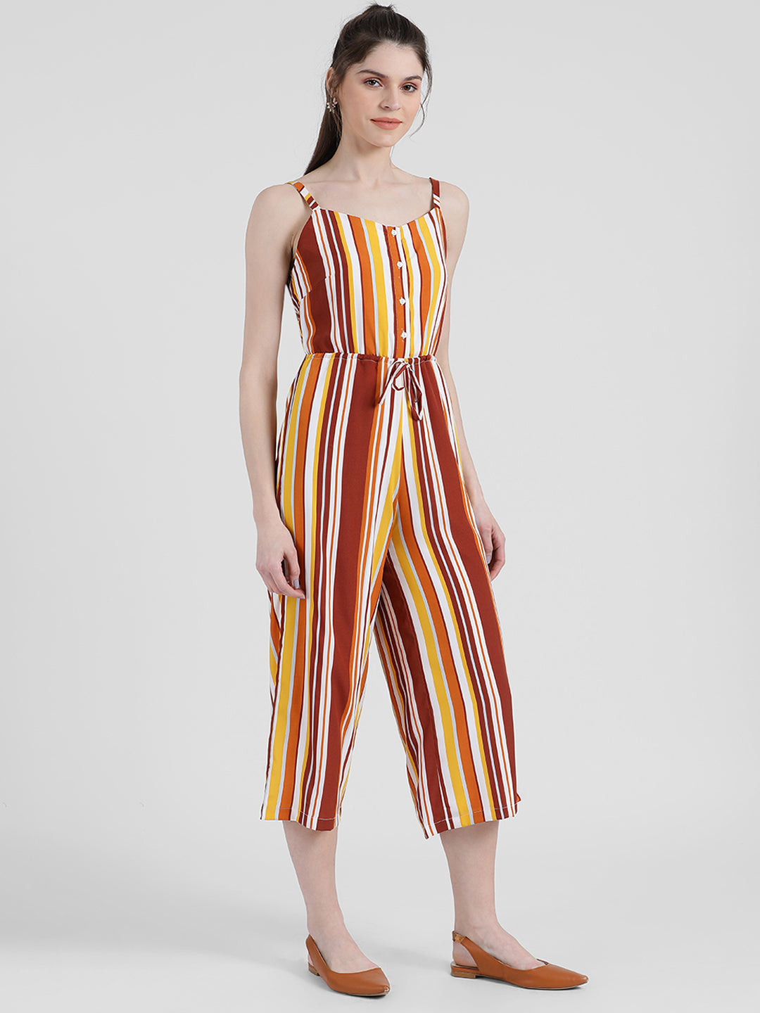 Multi-Colored Striped Basic Jumpsuit