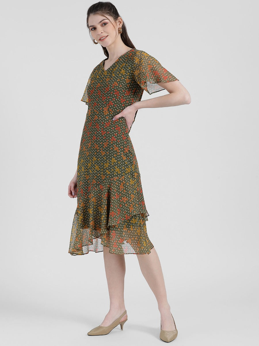 Green Floral Printed Sheath Dress